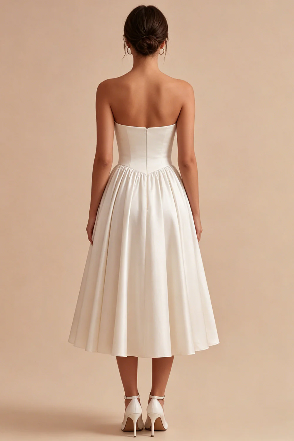 White Sweetheart A Line Satin Midi Engagement Dress - Image 2