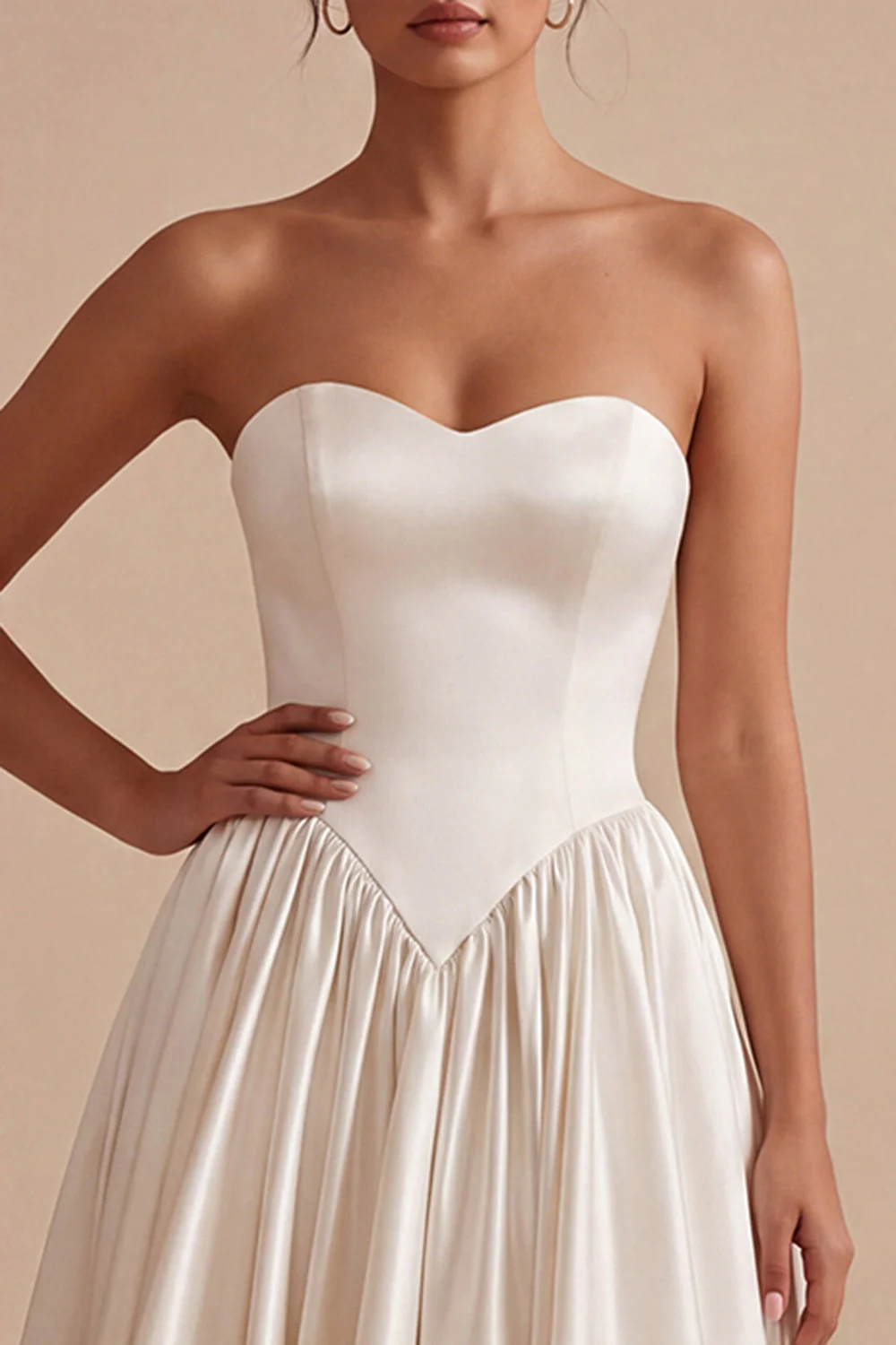 White Sweetheart A Line Satin Midi Engagement Dress - Image 3