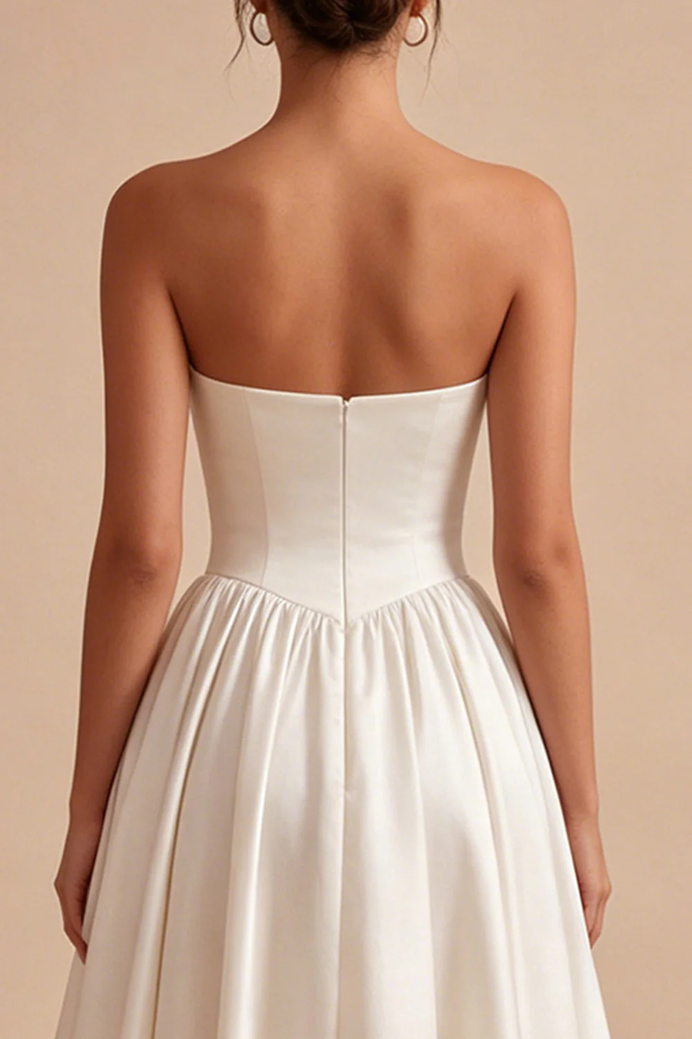 White Sweetheart A Line Satin Midi Engagement Dress - Image 4