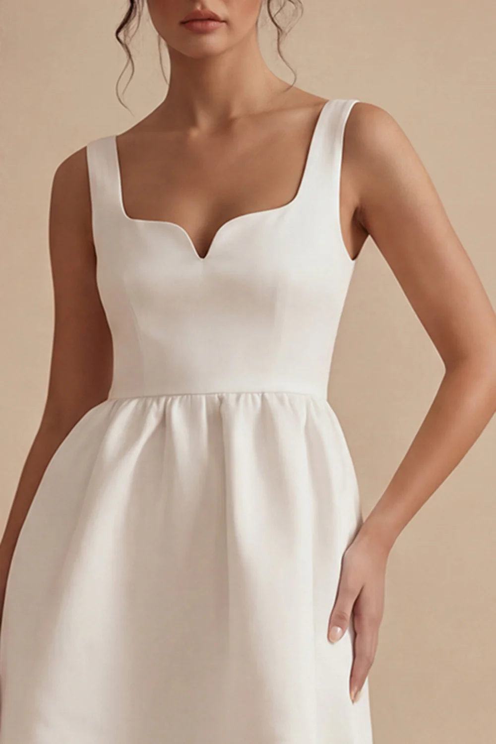 White Satin A Line Wide Straps Short Graduation Dress - Image 3