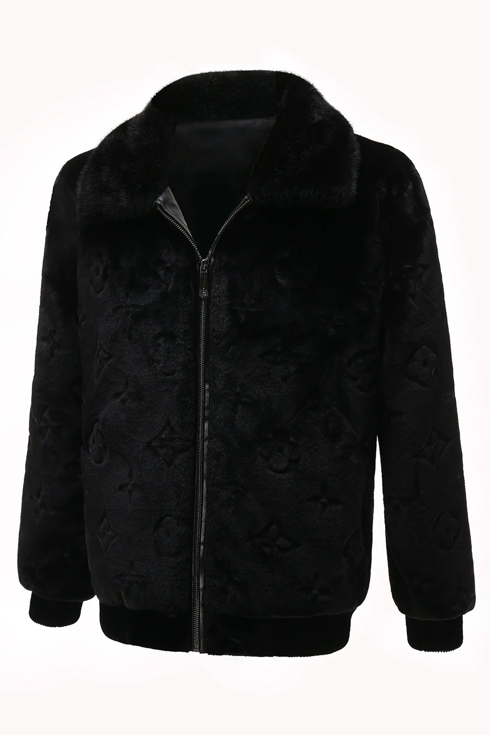 Winter Black Men's Faux Fur Zip-Up Coat - Image 3