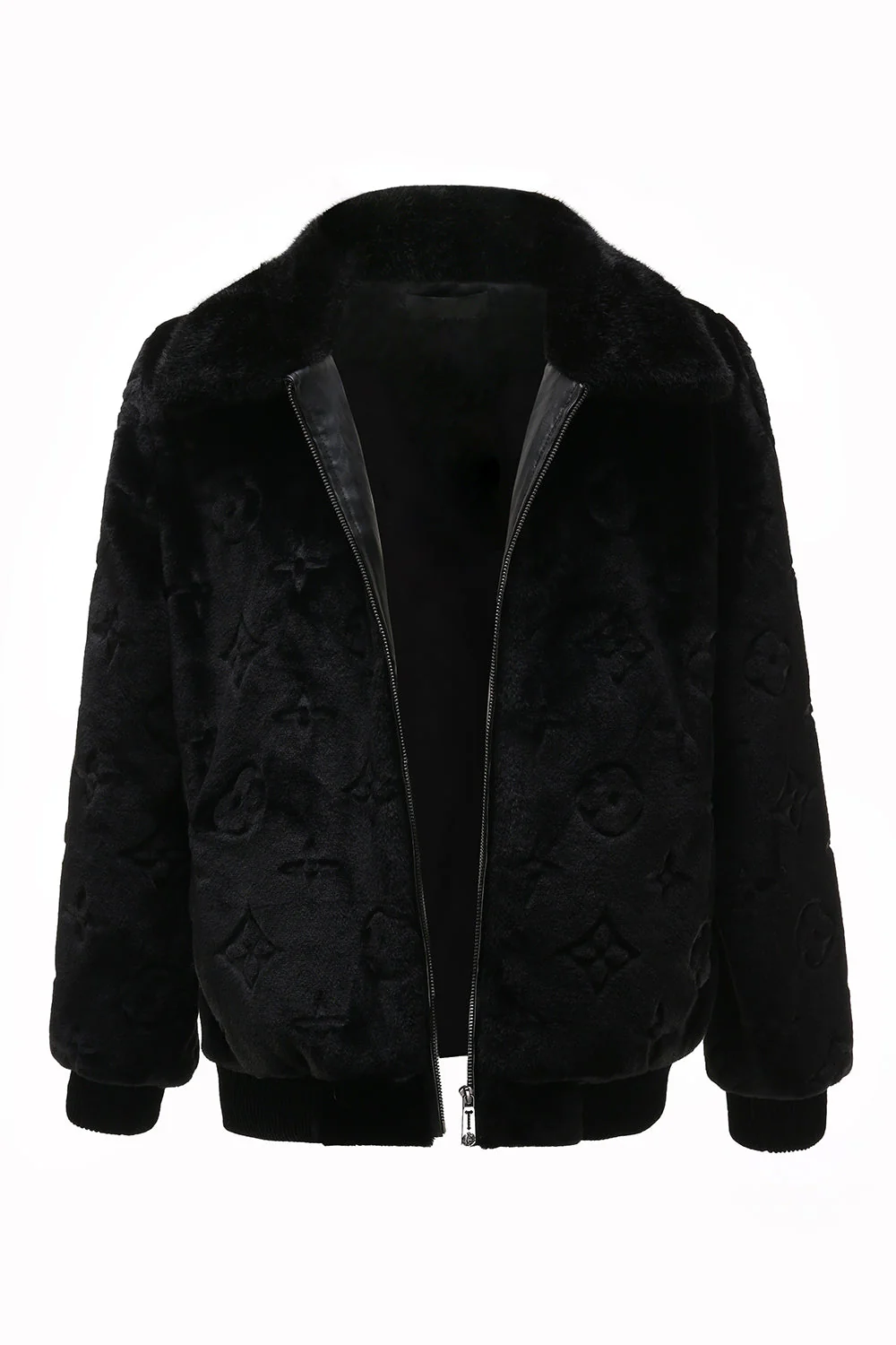 Winter Black Men's Faux Fur Zip-Up Coat - Image 4
