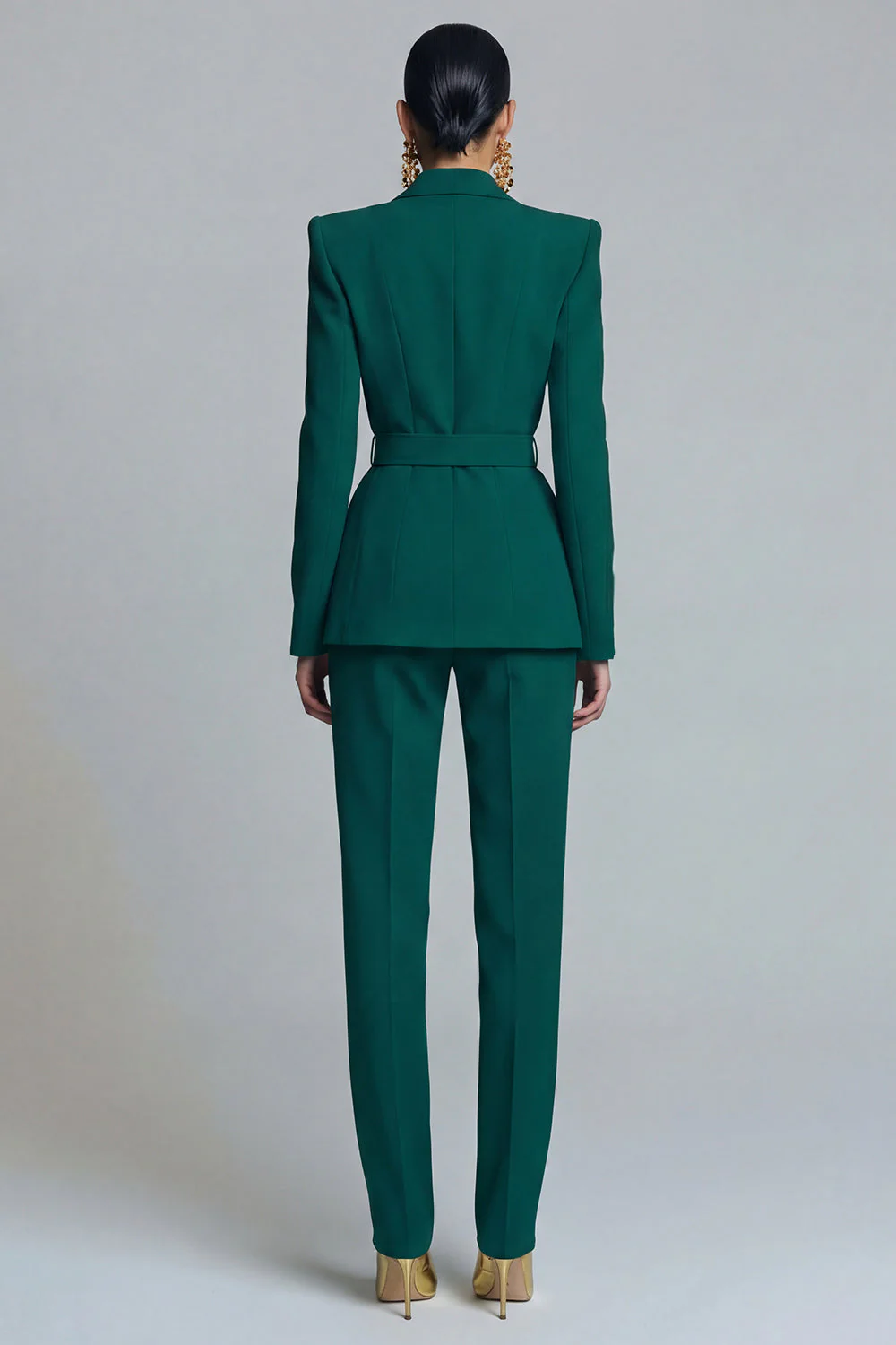 Dark Green Peak Lapel 2 piece Women's Work Suits with Belt - Image 2