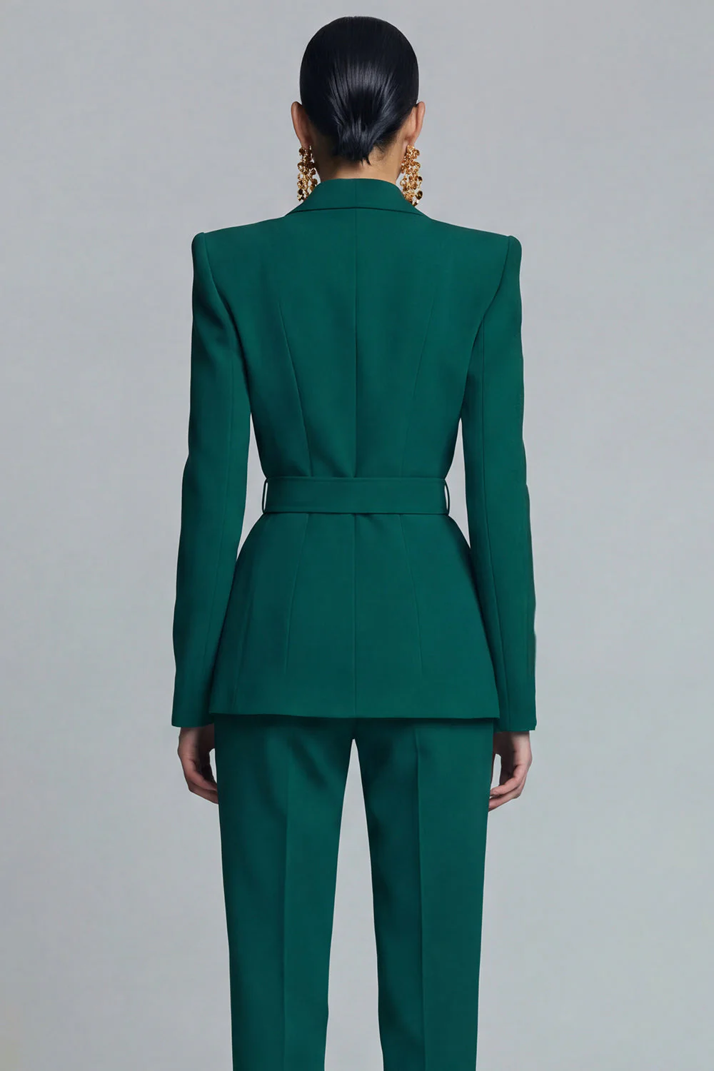 Dark Green Peak Lapel 2 piece Women's Work Suits with Belt - Image 4