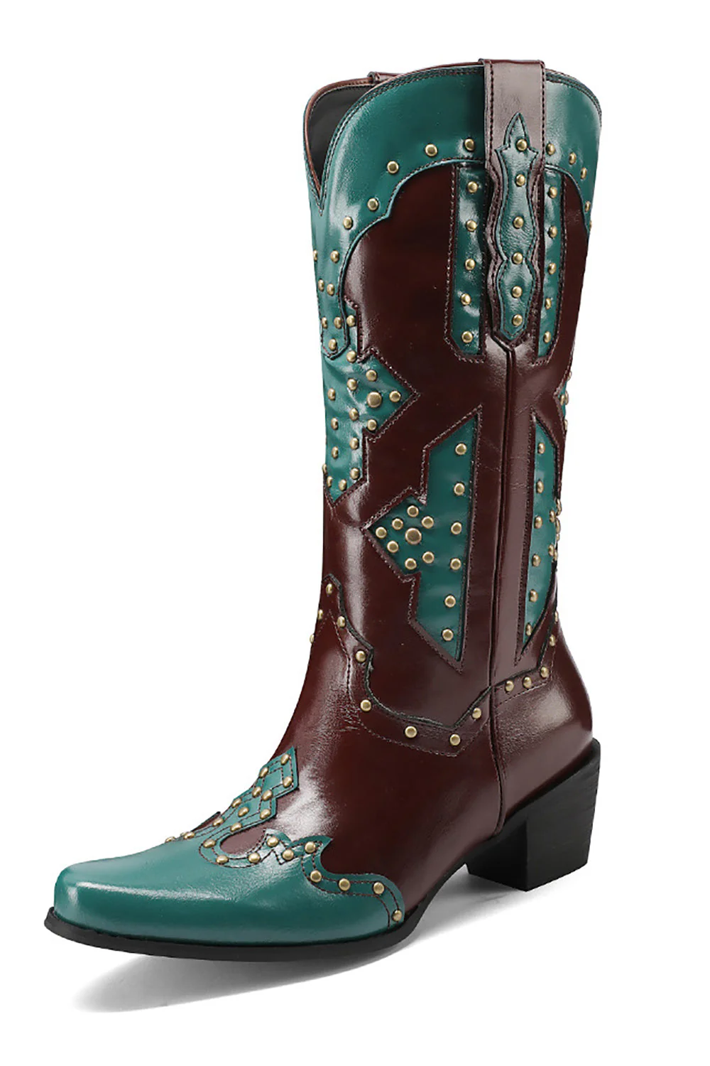 Women's Embroidered Blue Pointed Toe Calf High Cowgirl Boots - Image 10