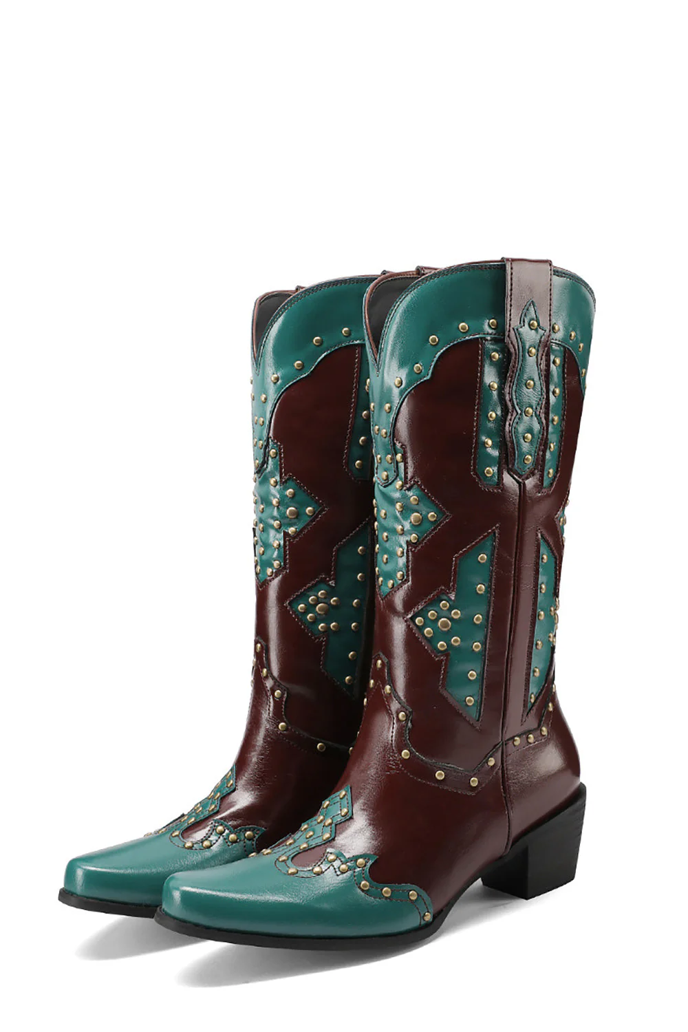 Women's Embroidered Blue Pointed Toe Calf High Cowgirl Boots - Image 11