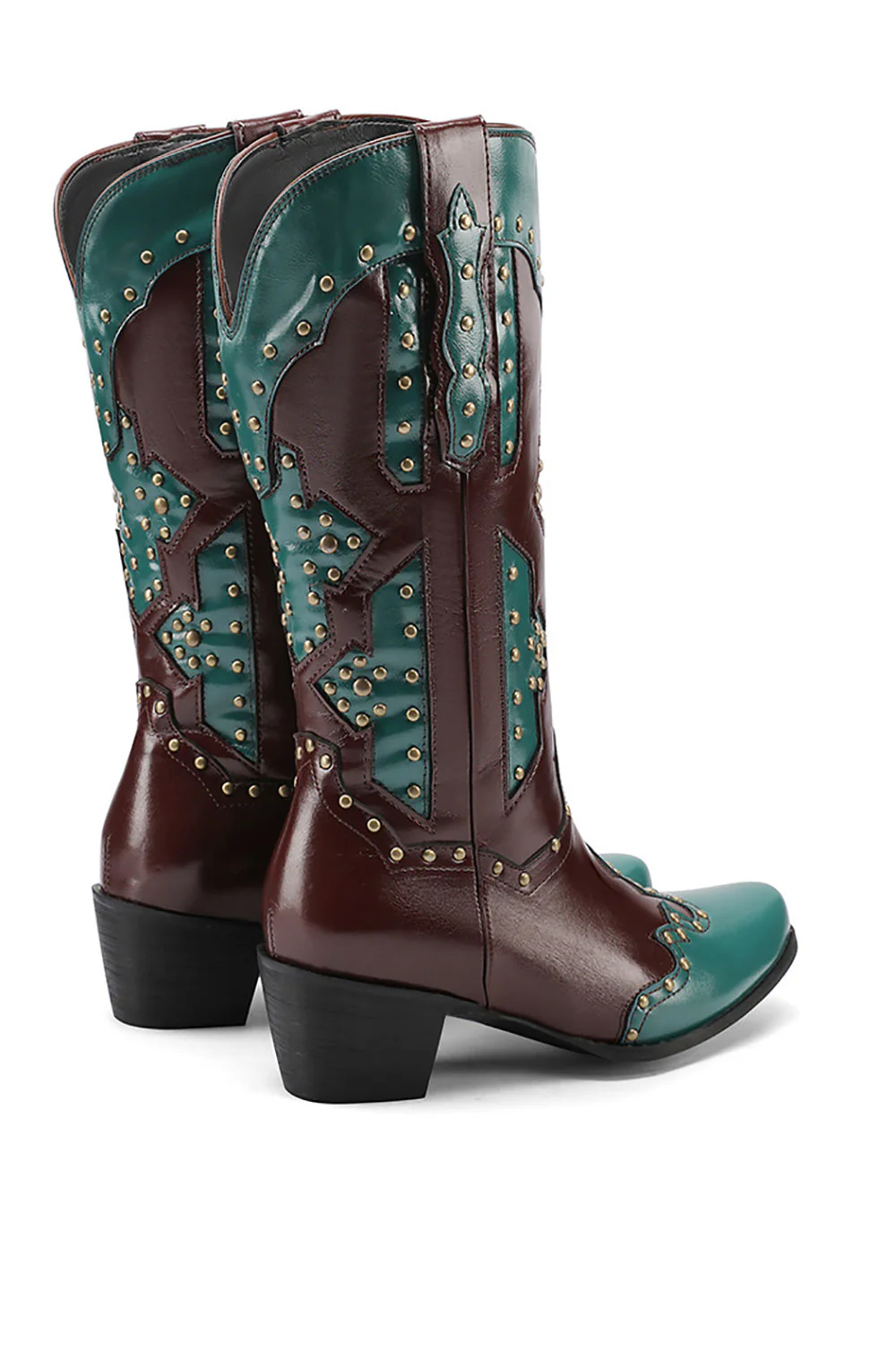 Women's Embroidered Blue Pointed Toe Calf High Cowgirl Boots - Image 12