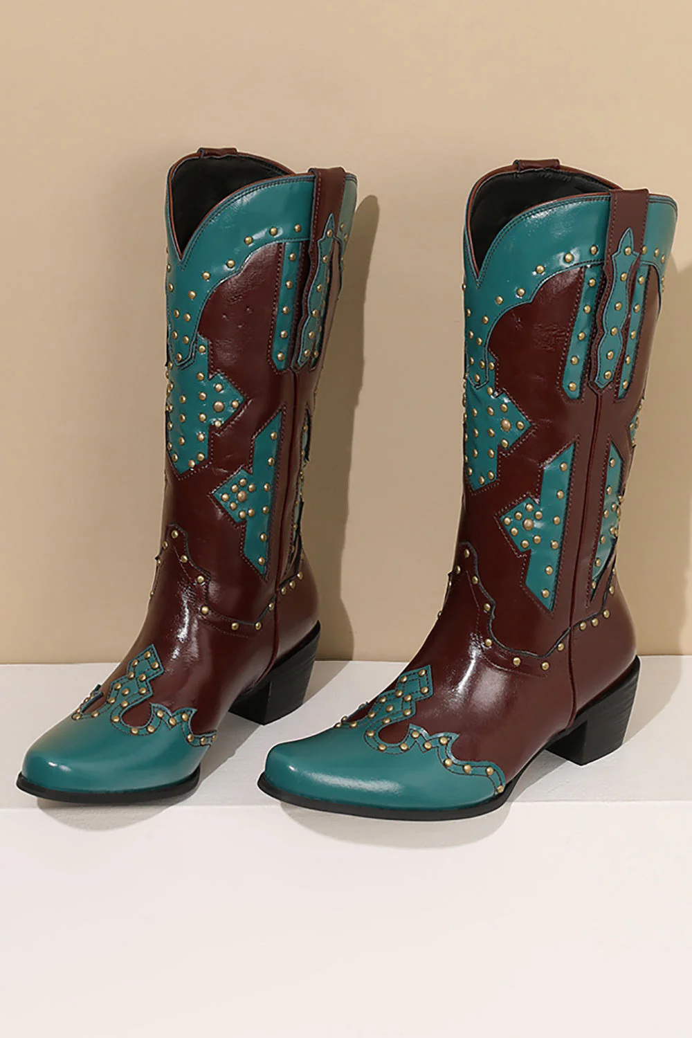 Women's Embroidered Blue Pointed Toe Calf High Cowgirl Boots - Image 13