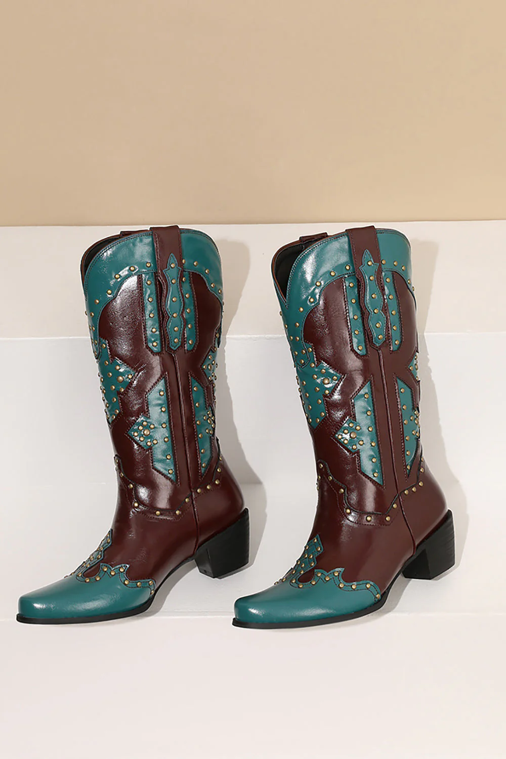 Women's Embroidered Blue Pointed Toe Calf High Cowgirl Boots - Image 14