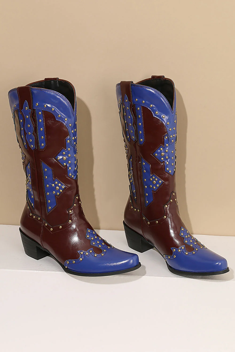 Women's Embroidered Blue Pointed Toe Calf High Cowgirl Boots - Image 3