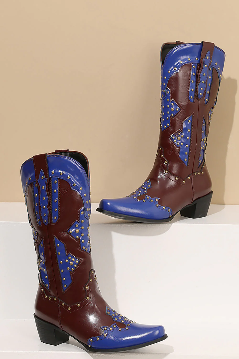 Women's Embroidered Blue Pointed Toe Calf High Cowgirl Boots - Image 4