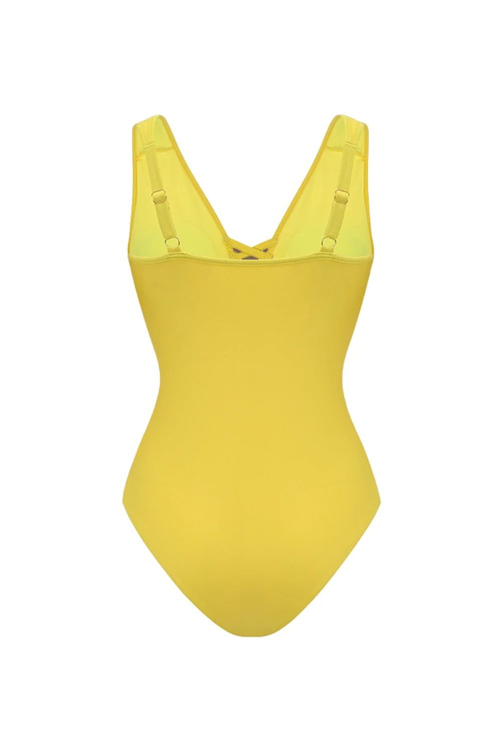 Yellow 2 Piece V-Neck Cut Out Swimsuit with Beach Dress - Image 3