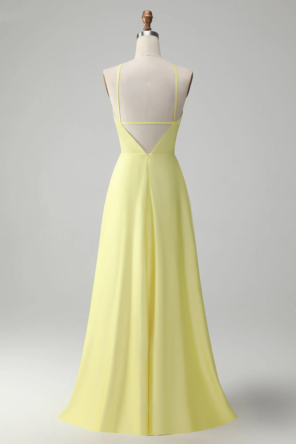 Yellow A Line Halter Kehole Backless Long Bridesmaid Dress with Flower - Image 4