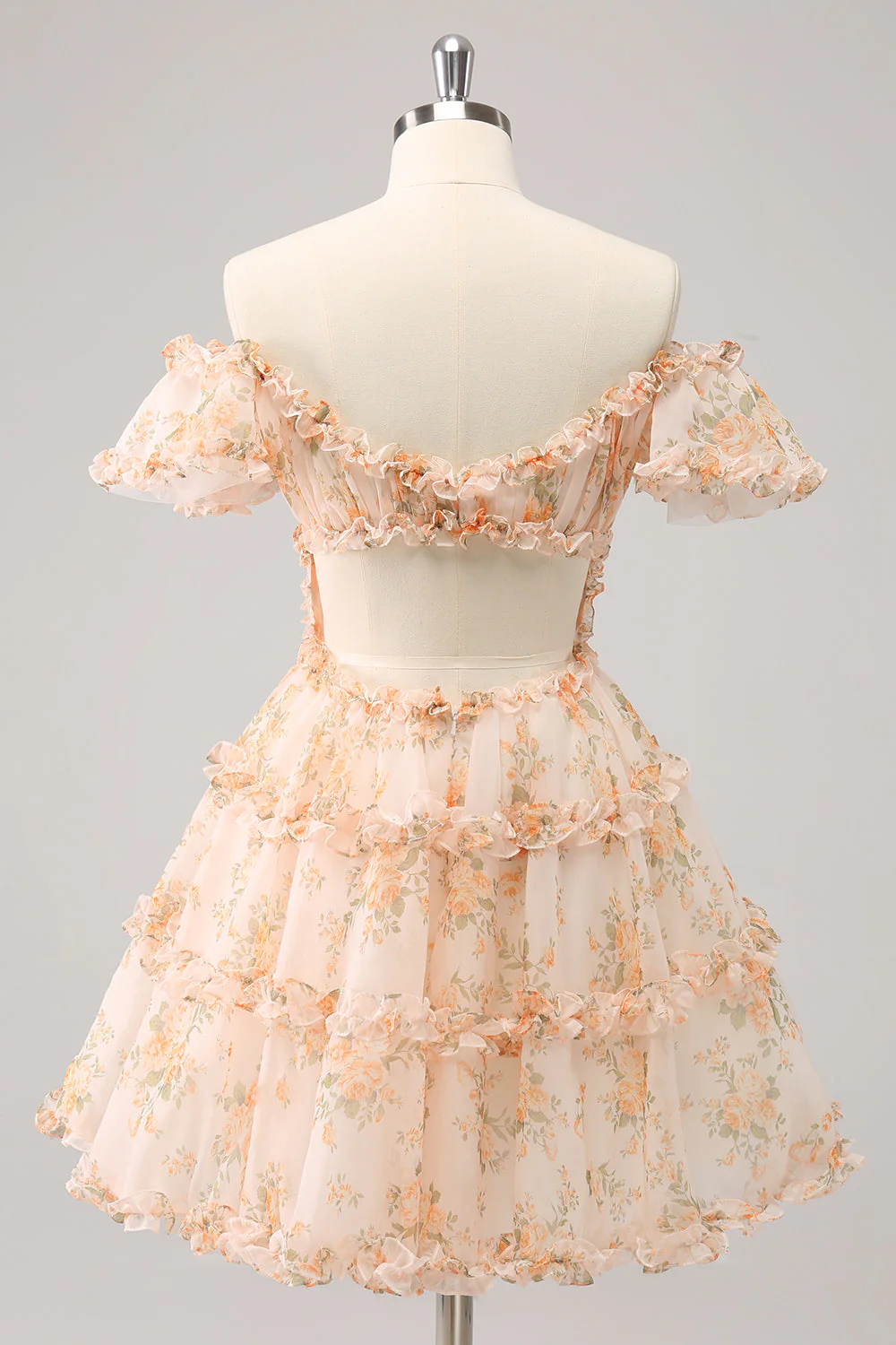 Yellow A-Line Ruffled Floral Print Graduation Dress - Image 5