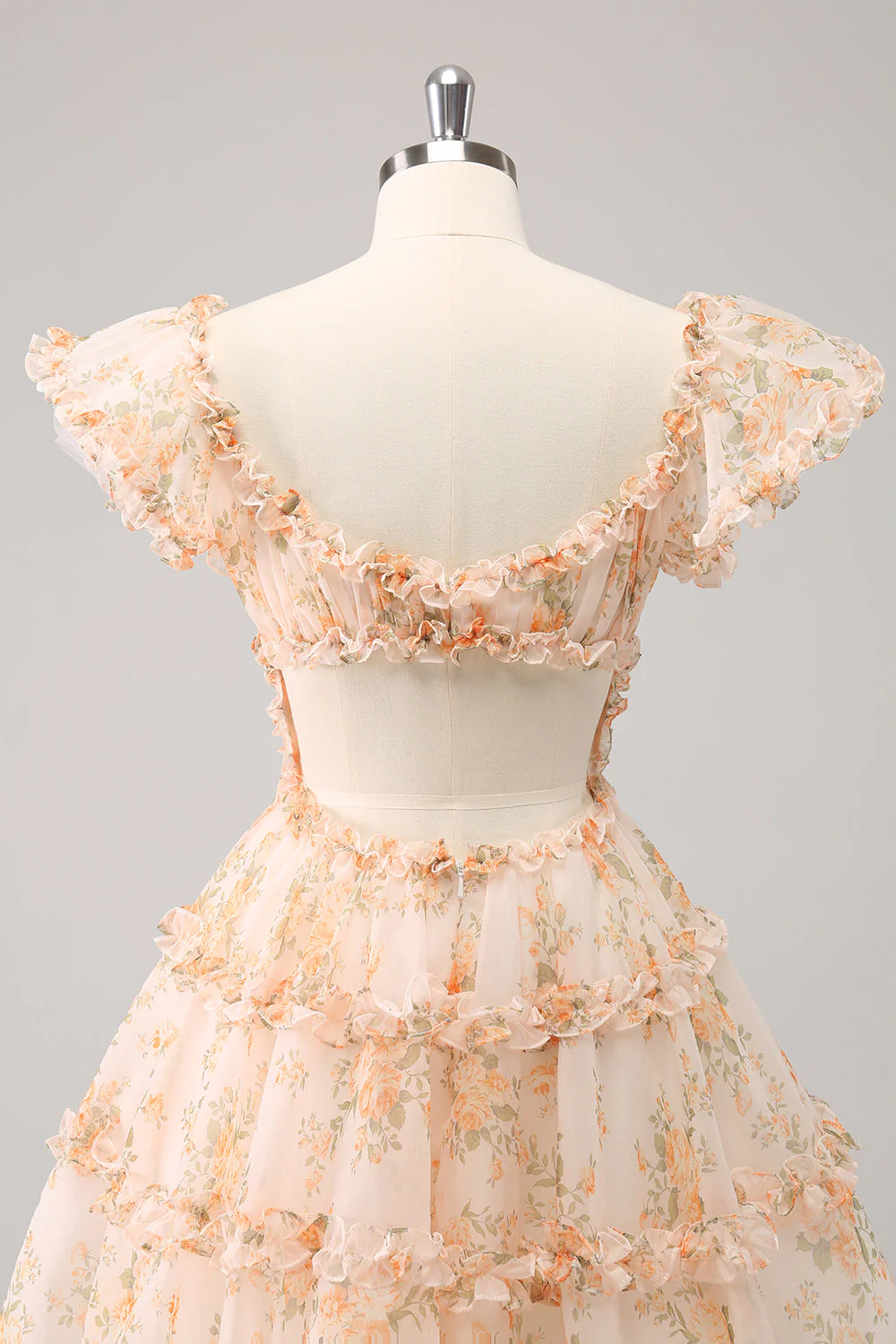 Yellow A-Line Ruffled Floral Print Graduation Dress - Image 7