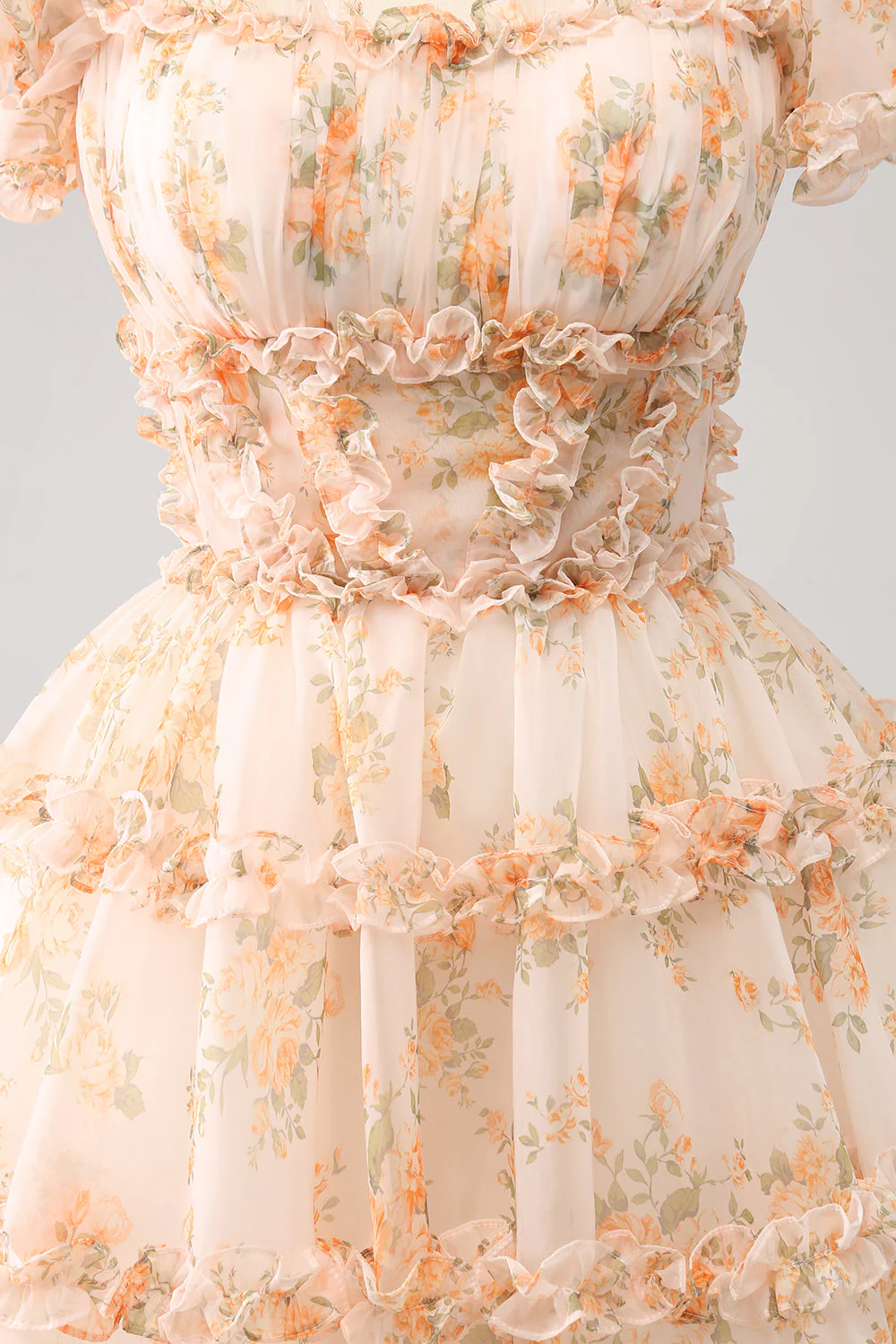 Yellow A-Line Ruffled Floral Print Graduation Dress - Image 8
