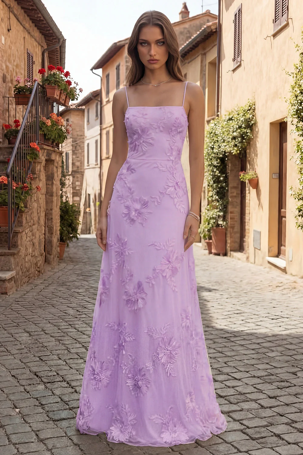 Yellow A-Line Spaghetti Straps Lace Up Back Long Prom Dress with Embroidery - Image 7