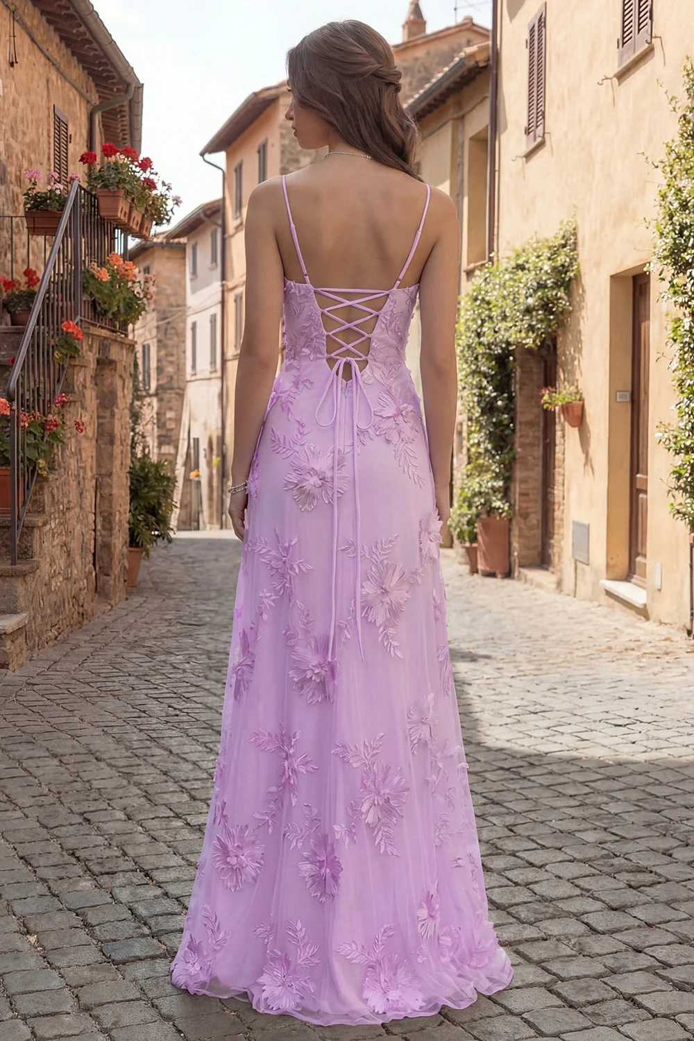 Yellow A-Line Spaghetti Straps Lace Up Back Long Prom Dress with Embroidery - Image 8