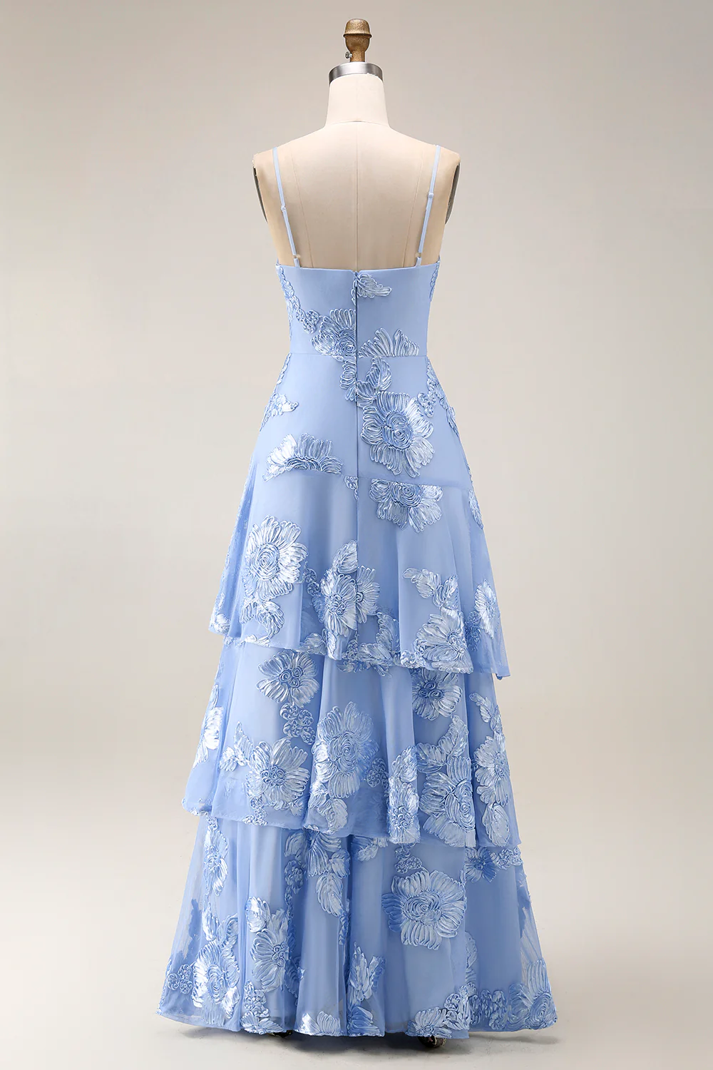 Yellow A-Line Spaghetti Straps Tiered Long Prom Dress with Embroidery - Image 6