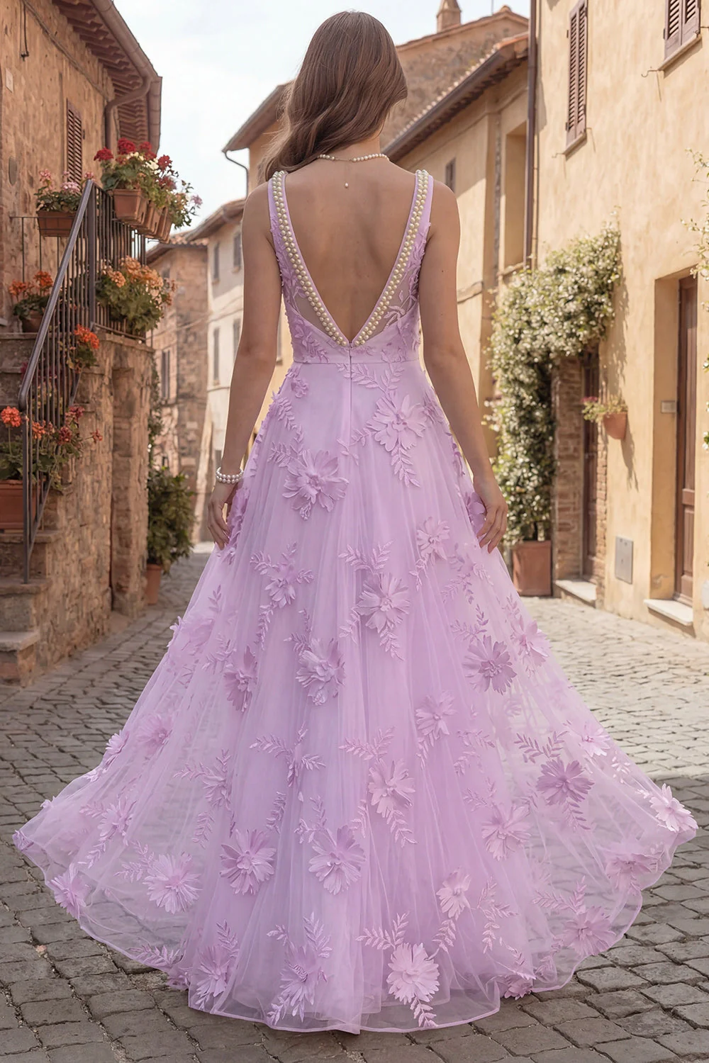 Yellow A Line Square Neck Long Prom Dress with Embroidery - Image 12