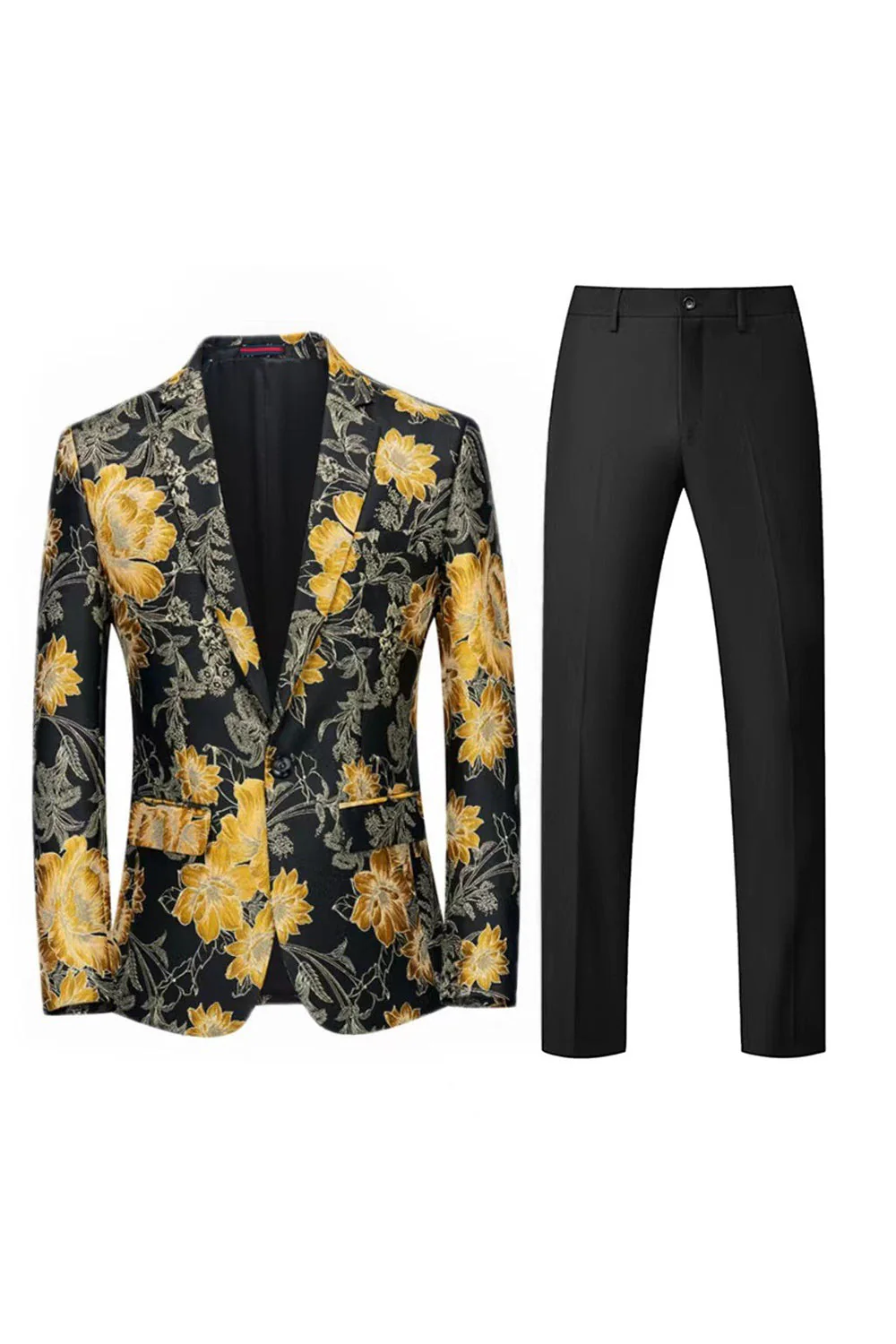 Yellow Floral 2-Piece One Button Notched Lapel Men's Prom Suits - Image 10