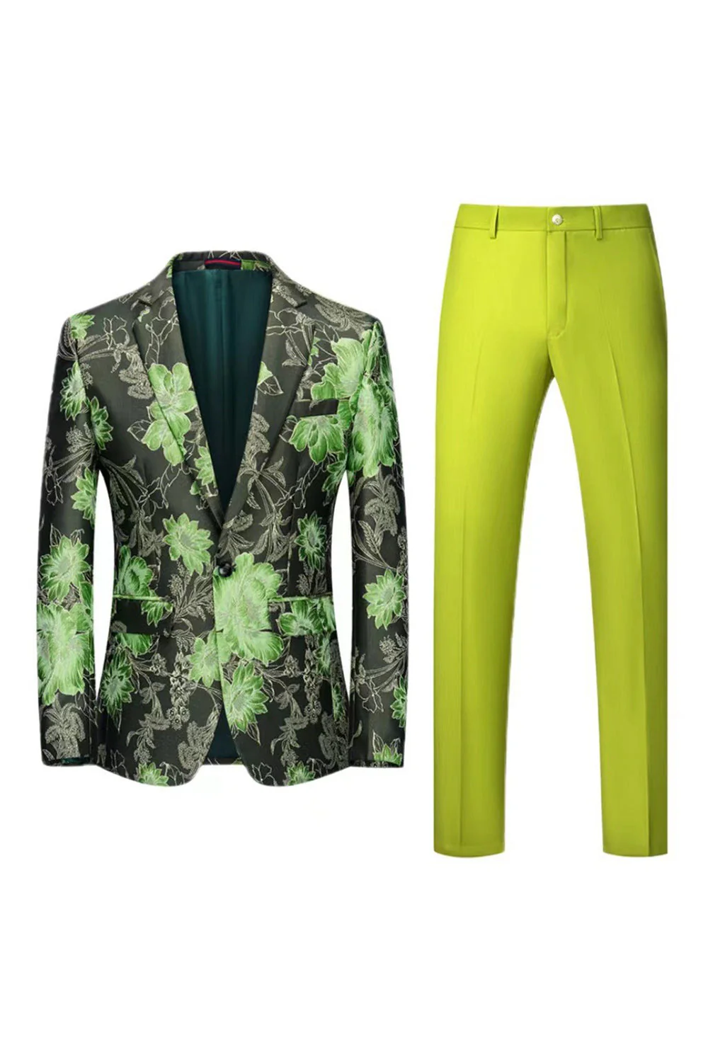 Yellow Floral 2-Piece One Button Notched Lapel Men's Prom Suits - Image 12