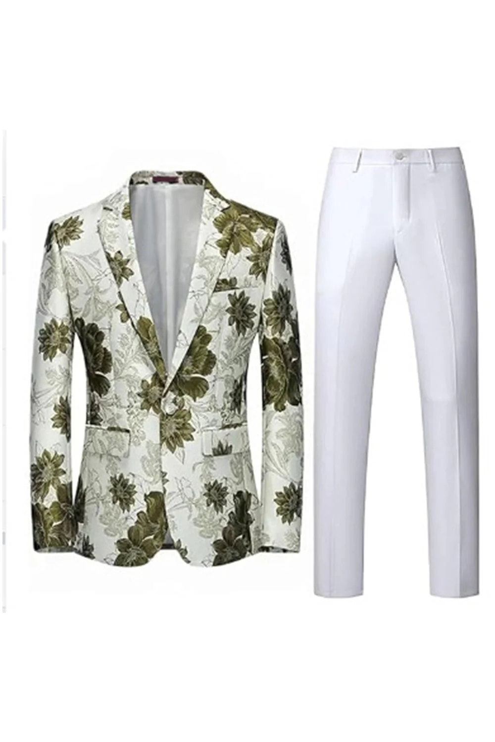 Yellow Floral 2-Piece One Button Notched Lapel Men's Prom Suits - Image 14