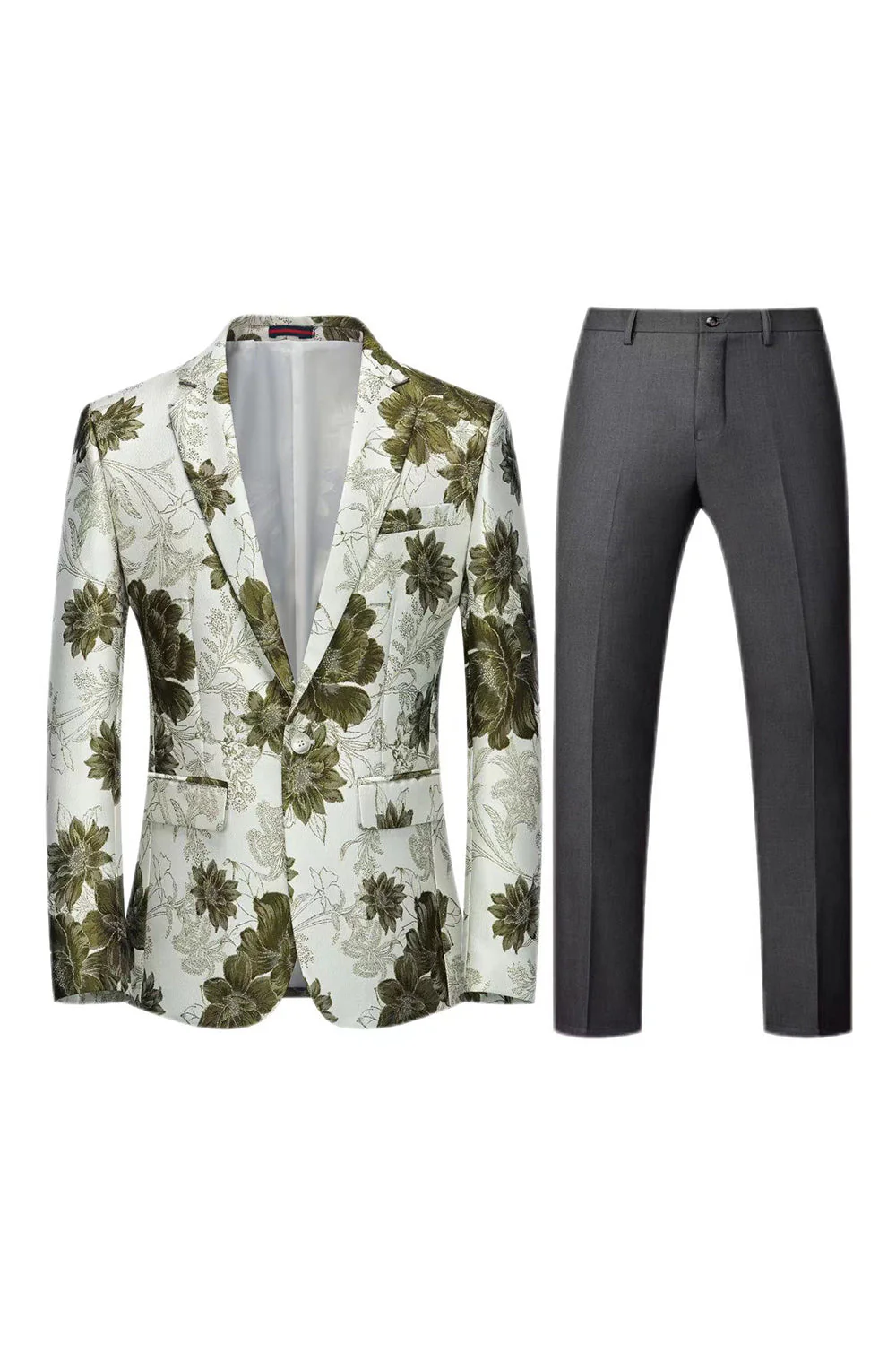 Yellow Floral 2-Piece One Button Notched Lapel Men's Prom Suits - Image 17