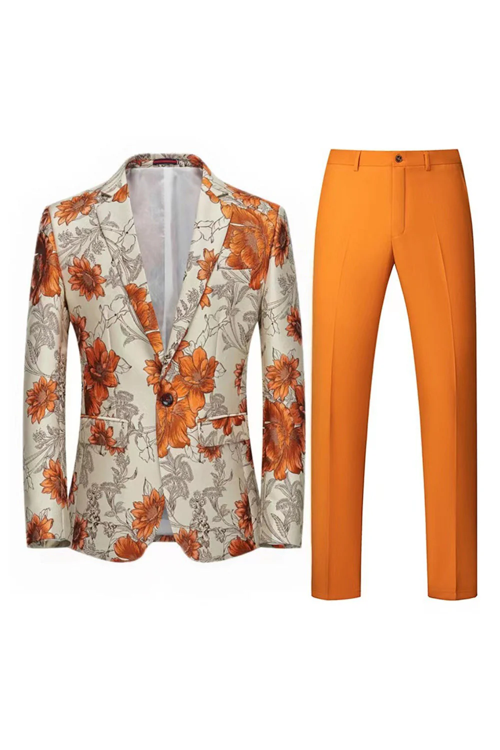 Yellow Floral 2-Piece One Button Notched Lapel Men's Prom Suits - Image 18