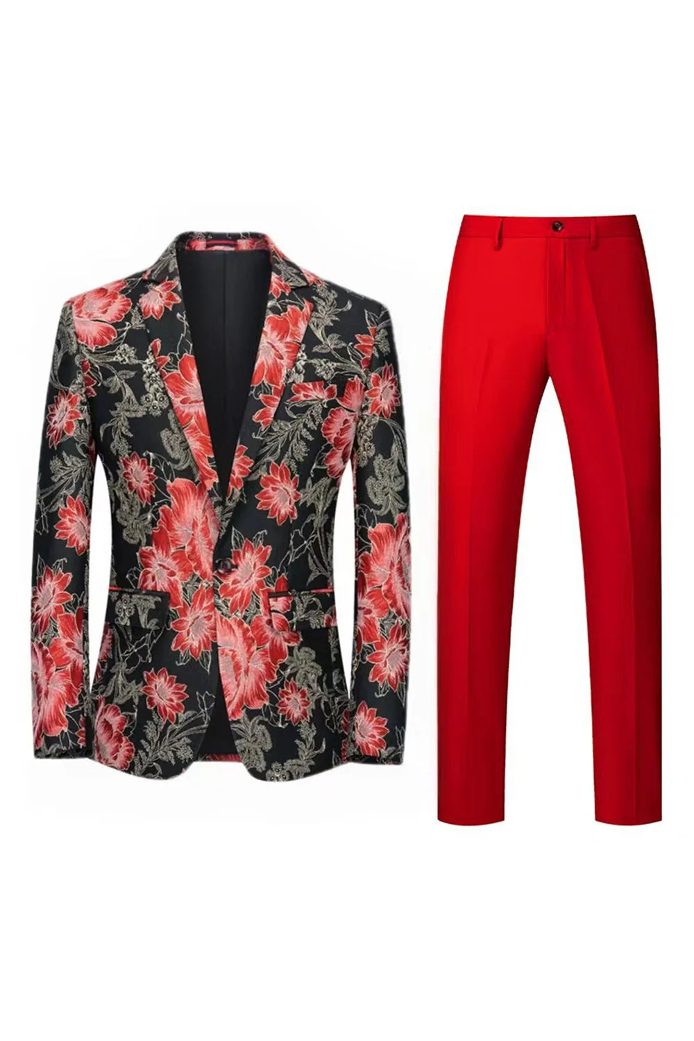 Yellow Floral 2-Piece One Button Notched Lapel Men's Prom Suits - Image 20