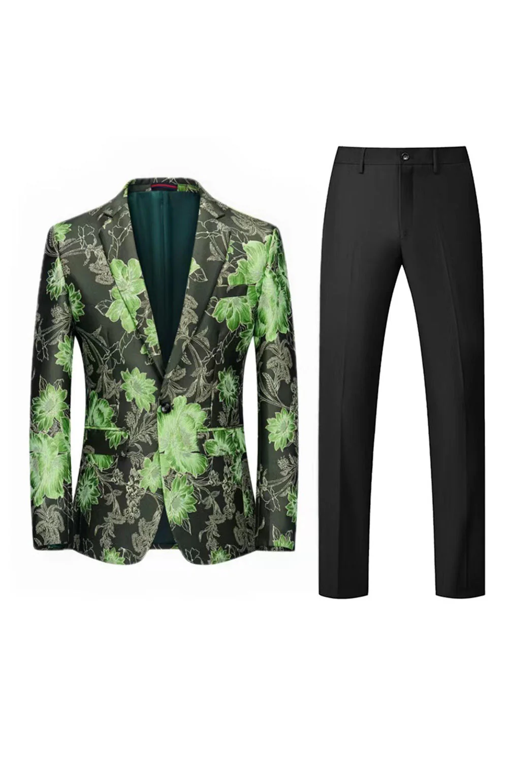 Yellow Floral 2-Piece One Button Notched Lapel Men's Prom Suits - Image 22