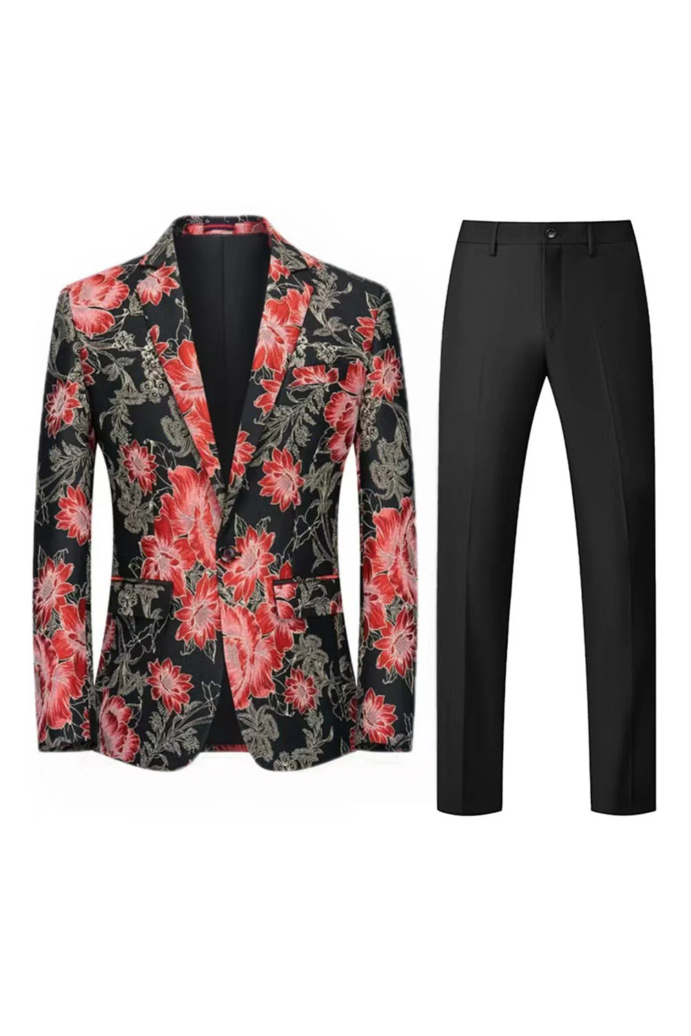 Yellow Floral 2-Piece One Button Notched Lapel Men's Prom Suits - Image 3
