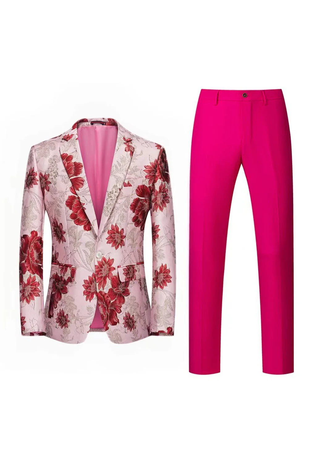 Yellow Floral 2-Piece One Button Notched Lapel Men's Prom Suits - Image 8