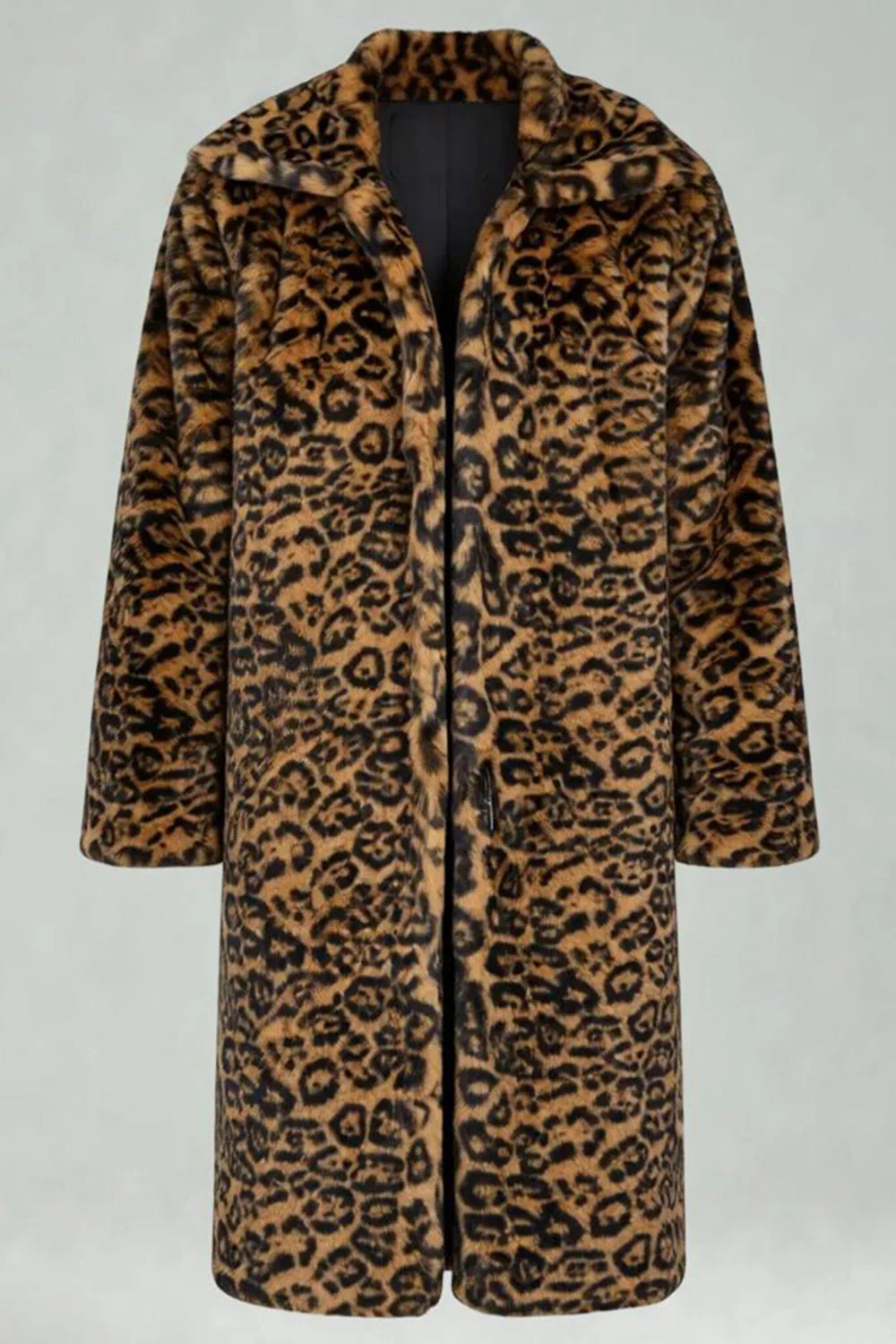 Yellow Leopard Faux Fur Open Front Warmth Men's Winter Coat - Image 5