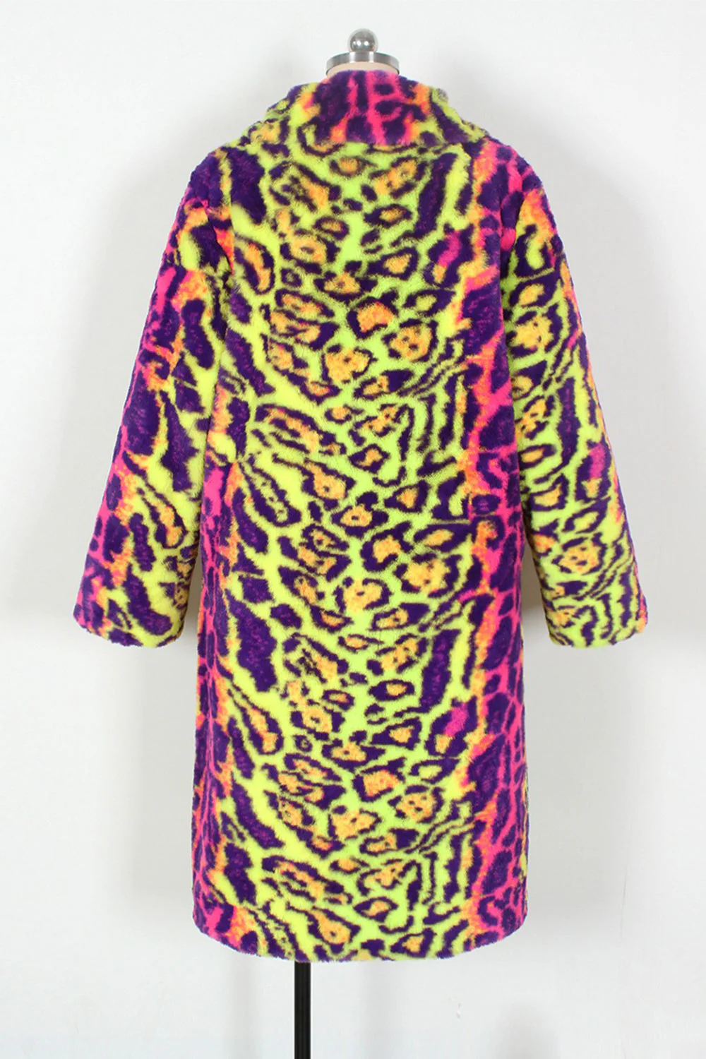 Yellow Leopard Faux Fur Shawl Lapel Midi Women Coat - Image 7
