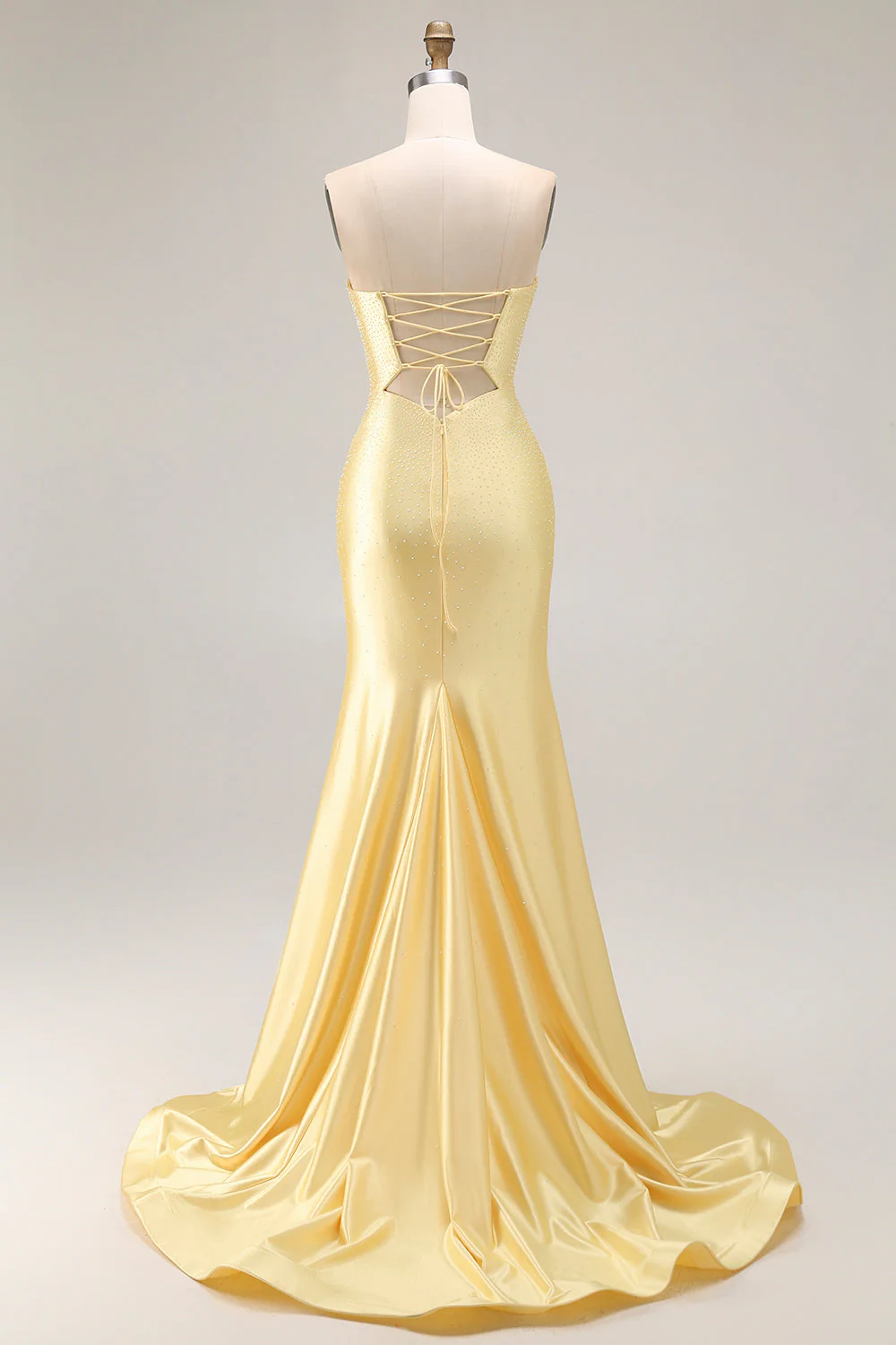 Yellow Mermaid Strapless Beaded Cut-Out Long Prom Dress With Slit - Image 2