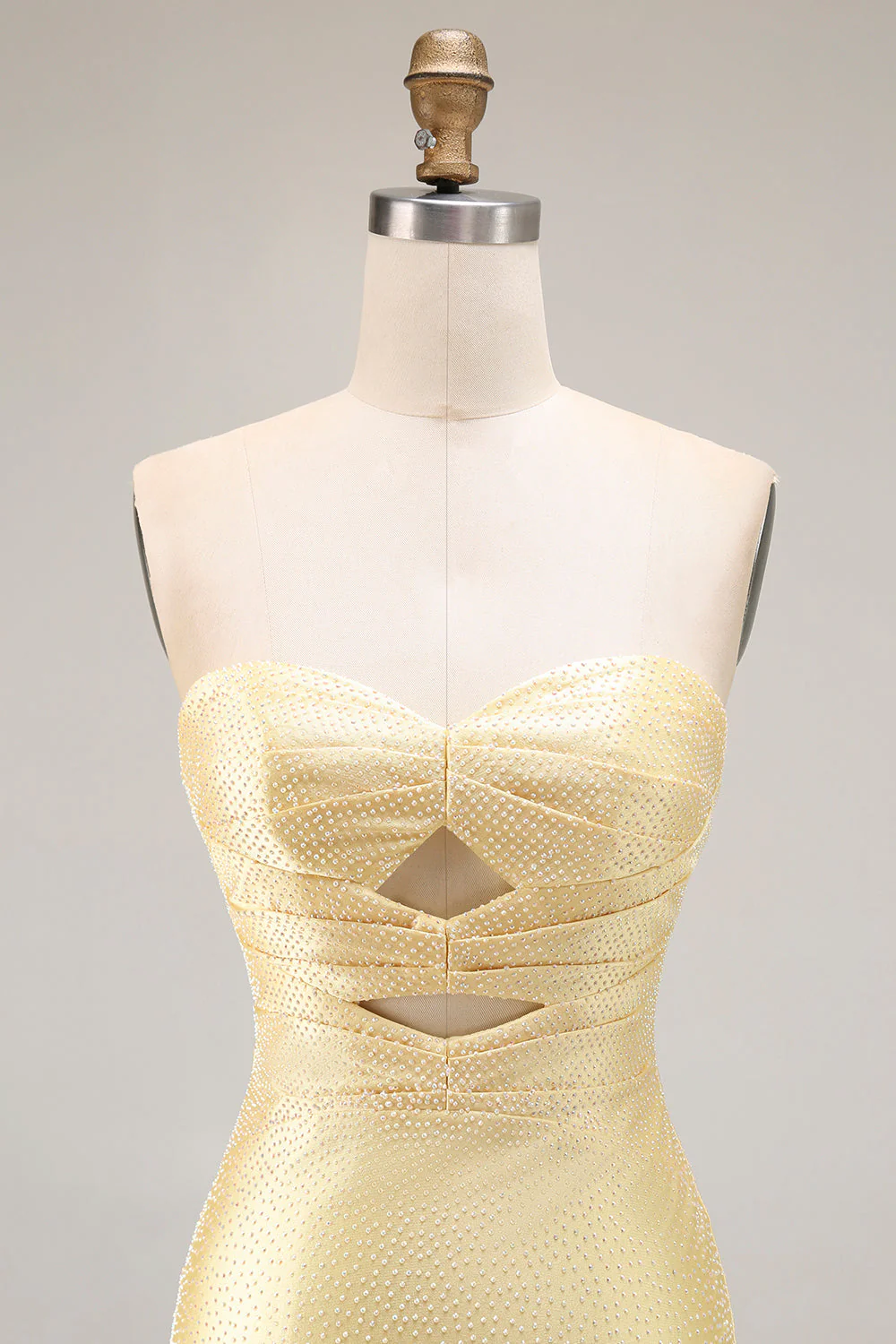 Yellow Mermaid Strapless Beaded Cut-Out Long Prom Dress With Slit - Image 6