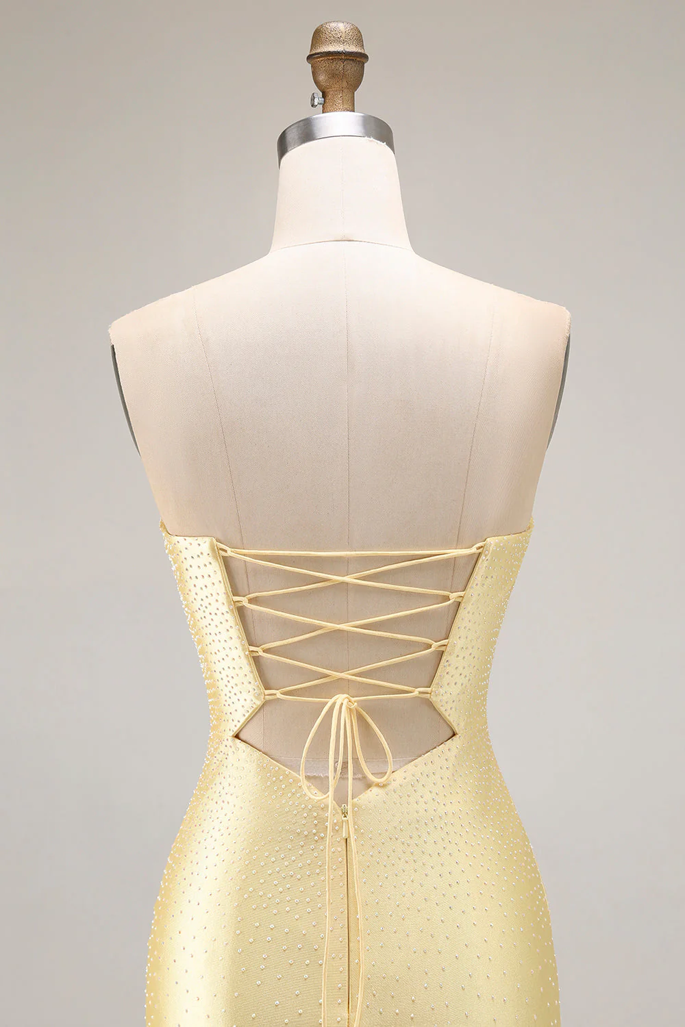 Yellow Mermaid Strapless Beaded Cut-Out Long Prom Dress With Slit - Image 7