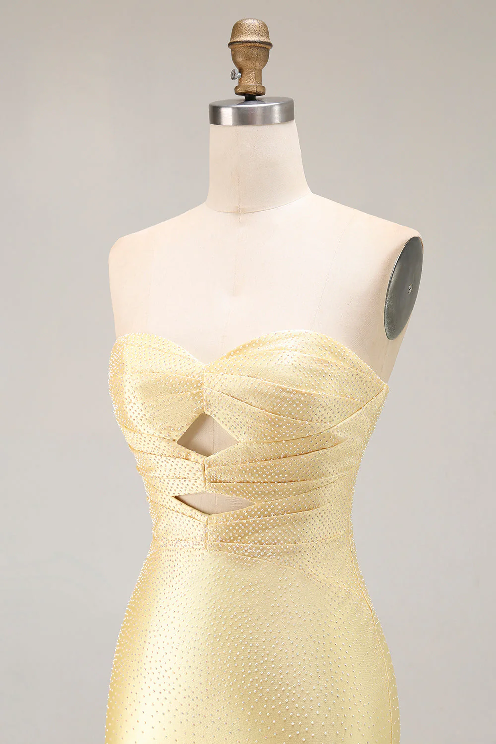 Yellow Mermaid Strapless Beaded Cut-Out Long Prom Dress With Slit - Image 8