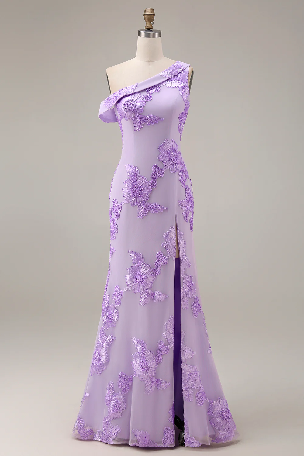 Yellow One Shoulder Sheath Embroidered Long Prom Dress - Image 13