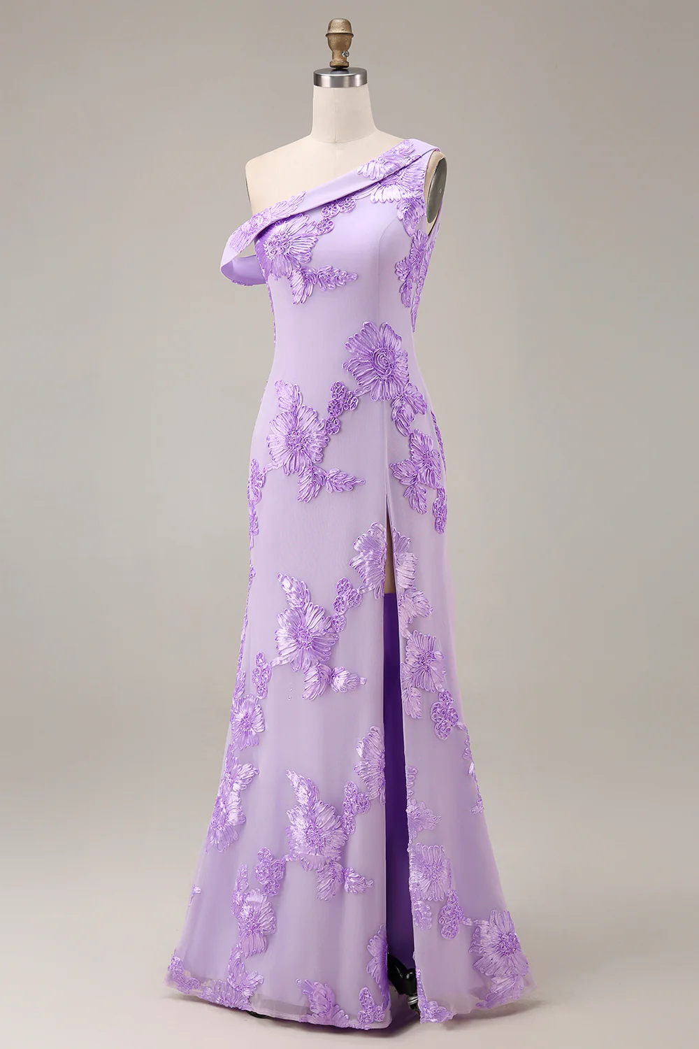 Yellow One Shoulder Sheath Embroidered Long Prom Dress - Image 15