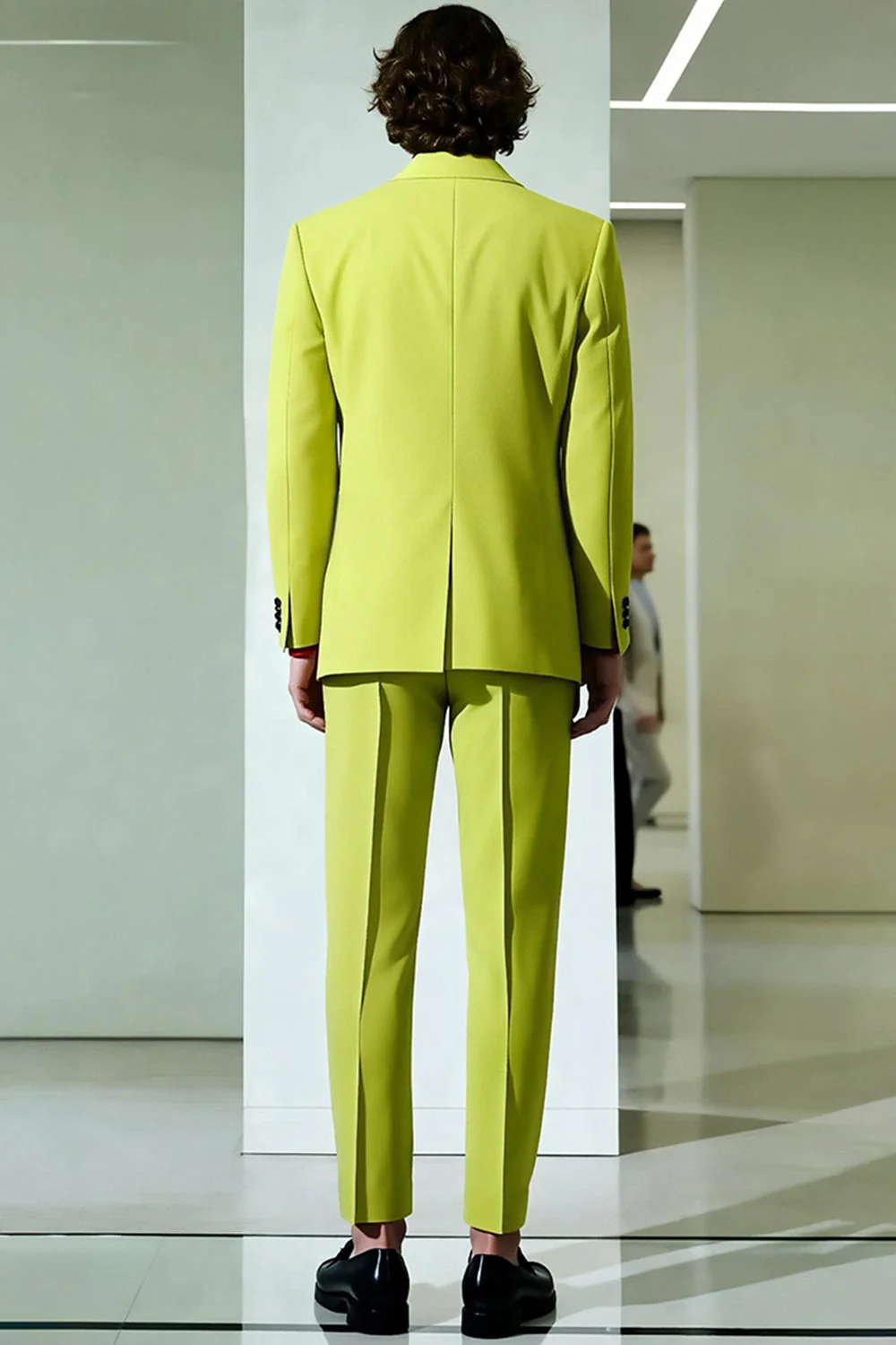 Yellow Peak Lapel Double Breasted Men Formal Blazer - Image 3