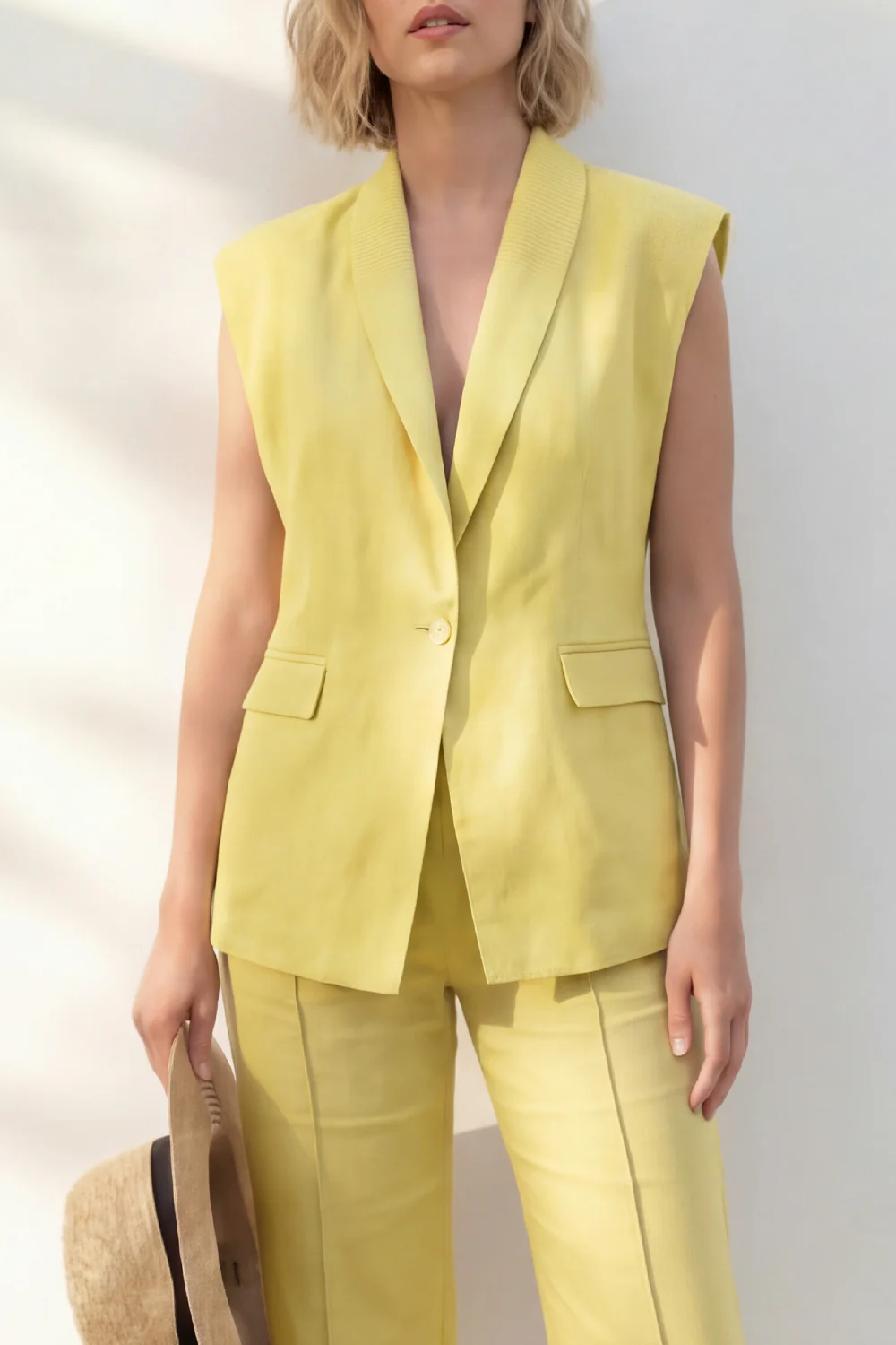 Yellow Shawl Lapel Slim Fit One Button Long Women Suit - Image 3