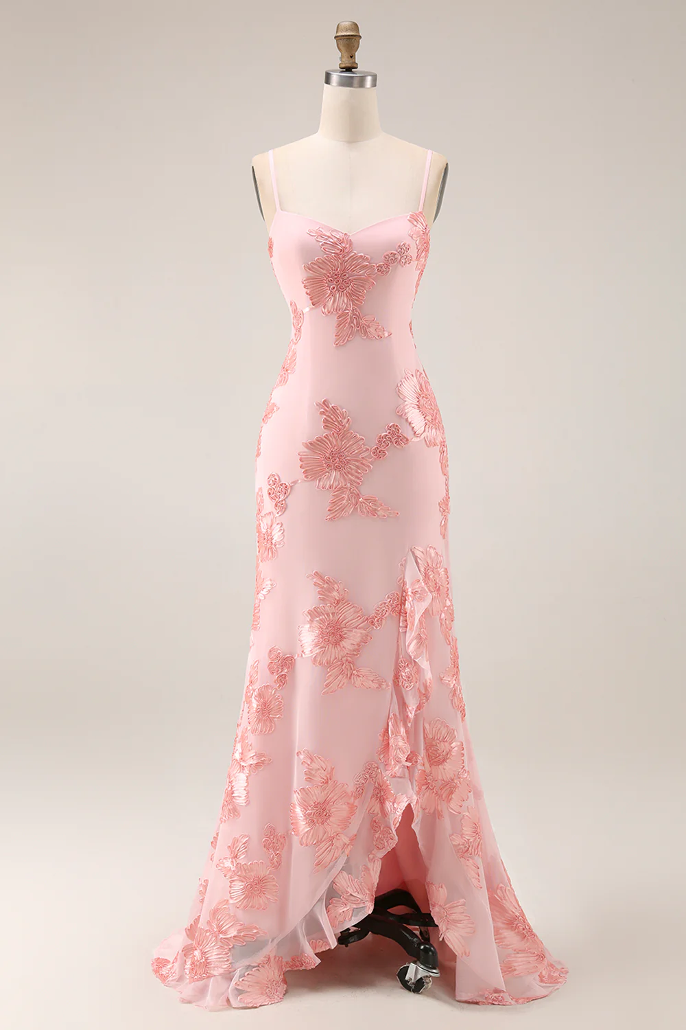 Yellow Sheath Floral Embroidered Long Prom Dress with Ruffle Slit - Image 12