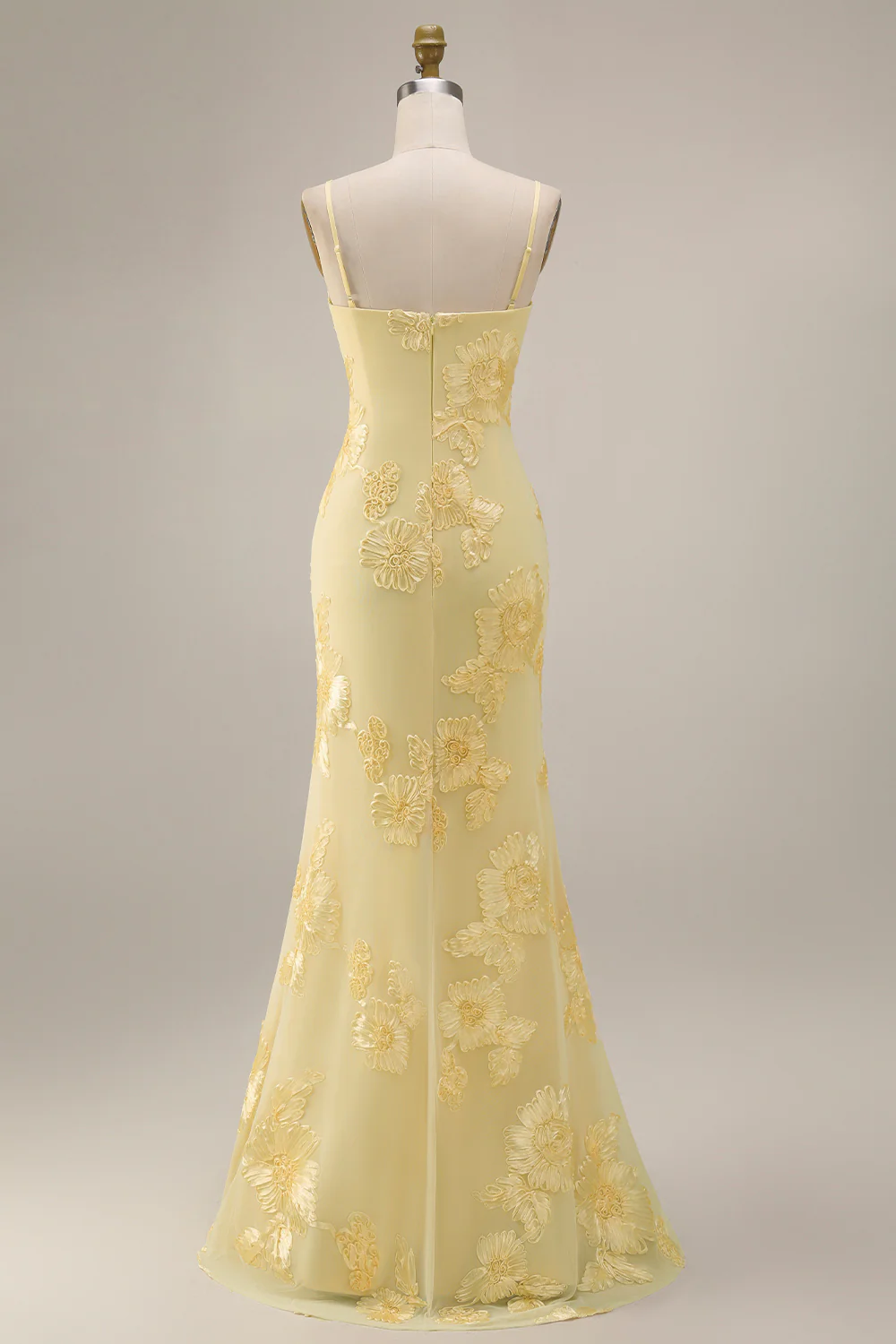 Yellow Sheath Floral Embroidered Long Prom Dress with Ruffle Slit - Image 6
