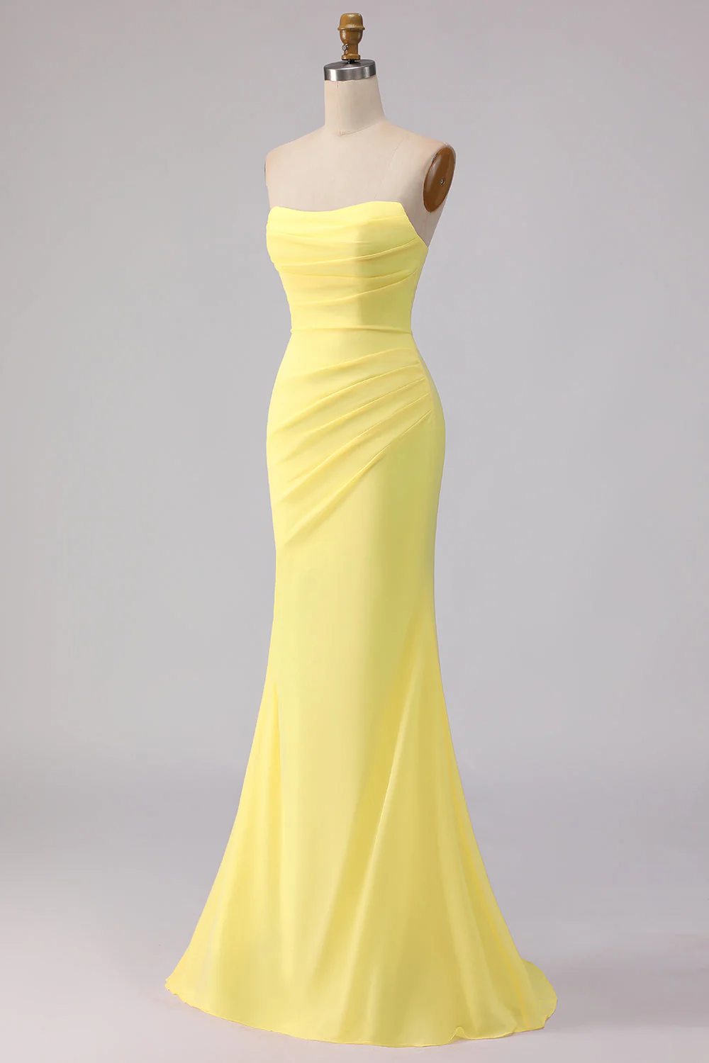 Yellow Strapless Mermaid Satin Maxi Dress - Image 3