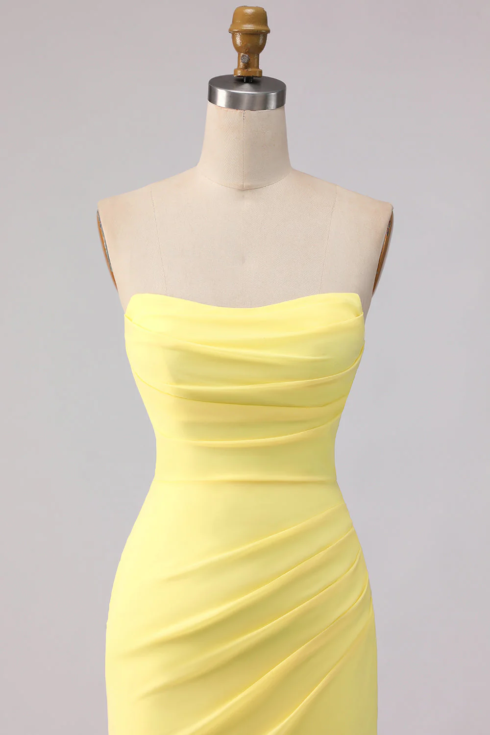 Yellow Strapless Mermaid Satin Maxi Dress - Image 4