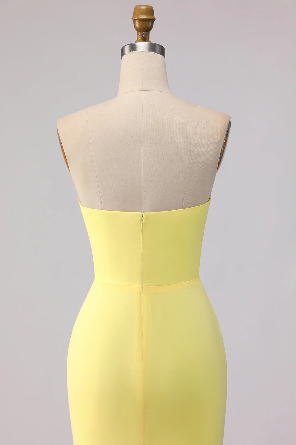 Yellow Strapless Mermaid Satin Maxi Dress - Image 5
