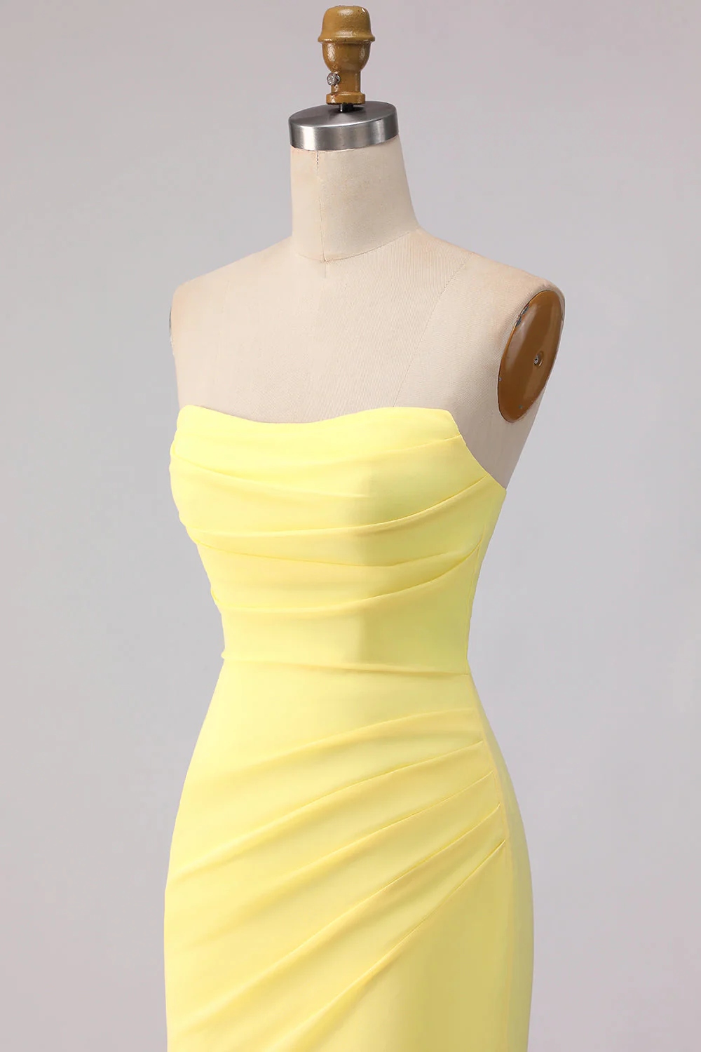 Yellow Strapless Mermaid Satin Maxi Dress - Image 6