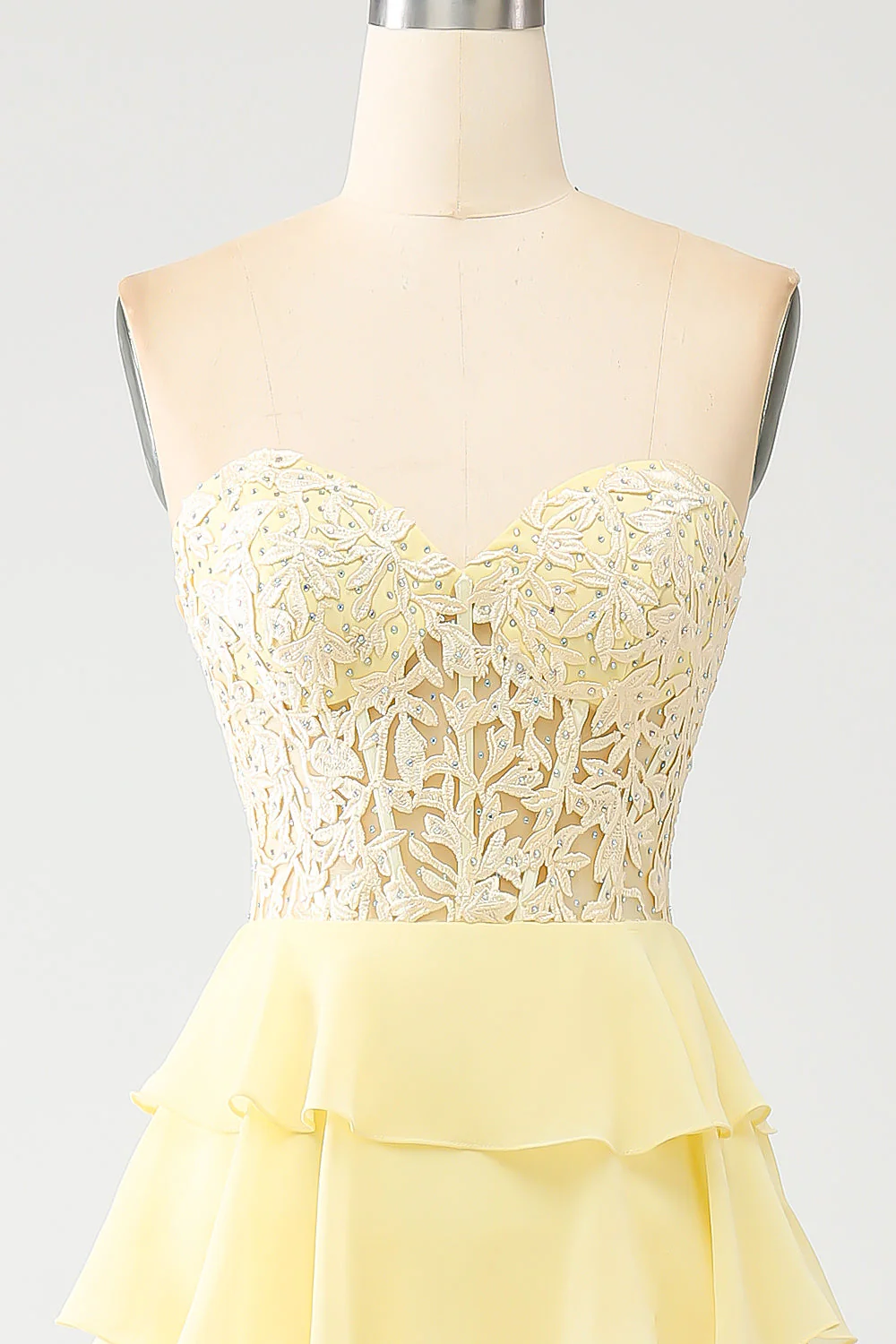 Yellow Sweetheart Tiered Prom Dress - Image 4